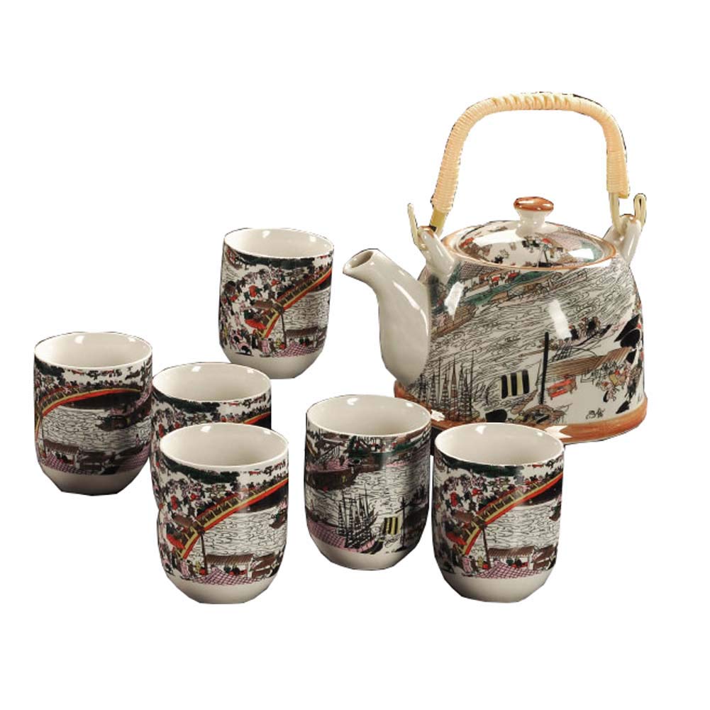 Vintage Ceramic Teapot Set with 4 Cups - 50oz Large Capacity Porcelain Tea Gift Set (B-05) for Afternoon Tea, Bridal Shower, Housewarming & Home Decor - Elegant Tea Party Accessories for Gifts and Daily Use | Perfect for English Tea Time, Garden Parties, Cozy Home Afternoons, and Office Tea Breaks