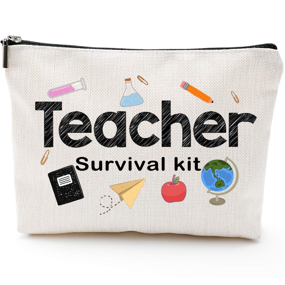 Teacher Survival Kit - Thoughtful Teacher Appreciation Gift for Women | Waterproof Pencil Pouch & Cosmetic Bag | Perfect for Preschool, Elementary & High School Teachers | Great for Classroom Organization & Daily Makeup Storage