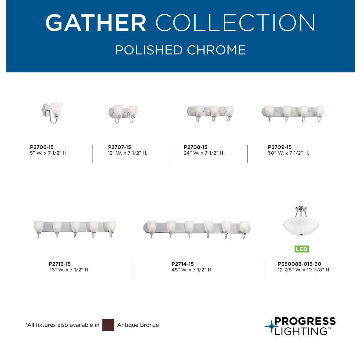 Progress Lighting P2709-15 Gather Bath & Vanity Light Fixture - Polished Chrome Finish - Perfect for Bathroom Vanity, Powder Room & Dressing Area Lighting