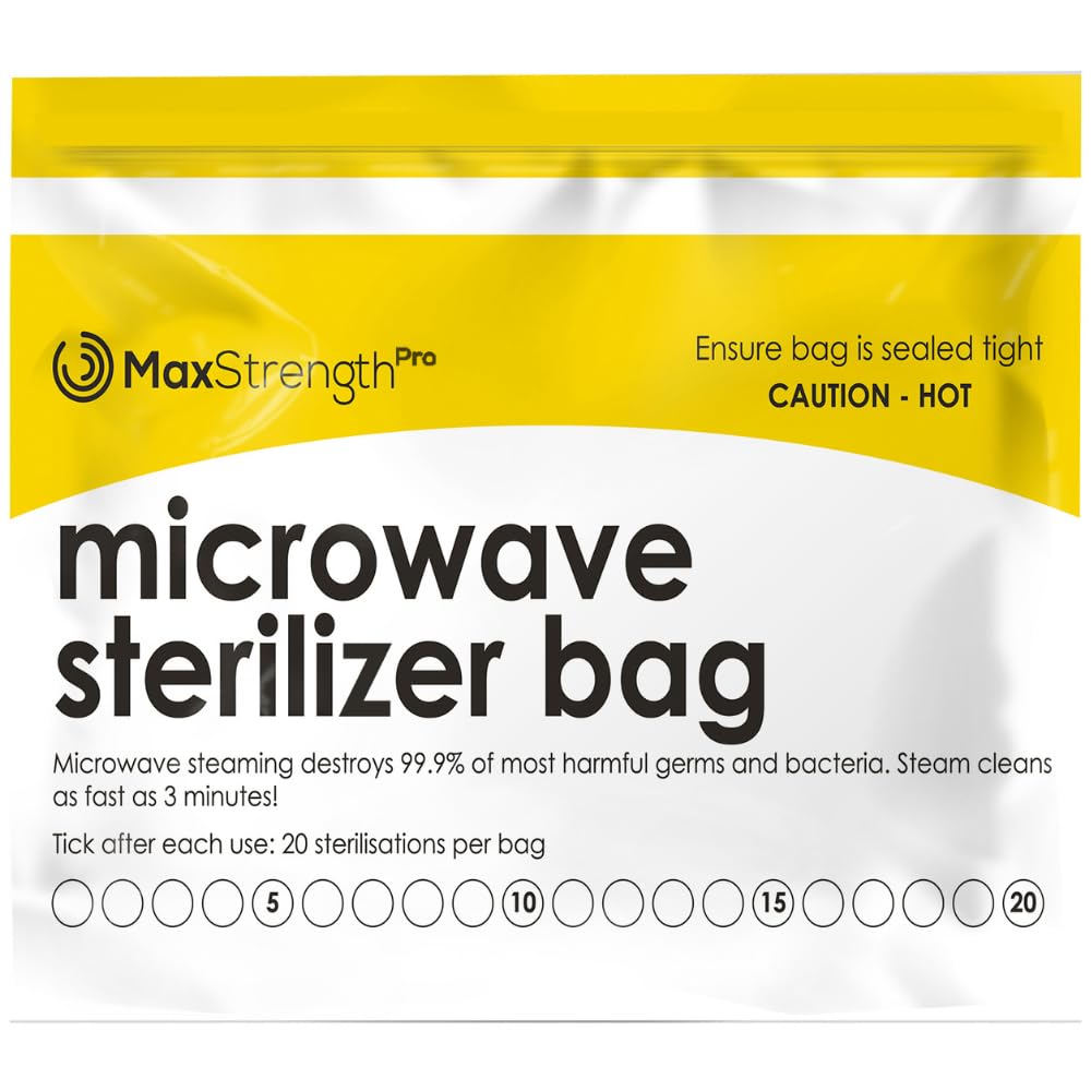 20-Pack Microwave Steam Sterilizer Bags for Baby Bottles, Pacifiers, Teethers & Breast Pump Parts | Reusable Large Sterilization Pouches (20 Uses Each) | Easy Tracking System | Perfect for Daycare, Travel & Home Use