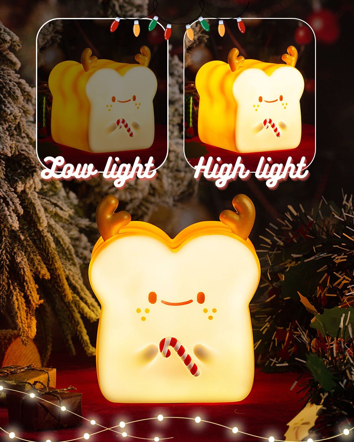 Deer Toast Lamp Bread Night Light - USB Rechargeable Touch Sensor Nightlight with 1 Hour Timer, Cute Christmas Gift for Women & Girls, Portable Silicone Kids Light for Nursery, Bedroom Decor & Cozy Ambiance