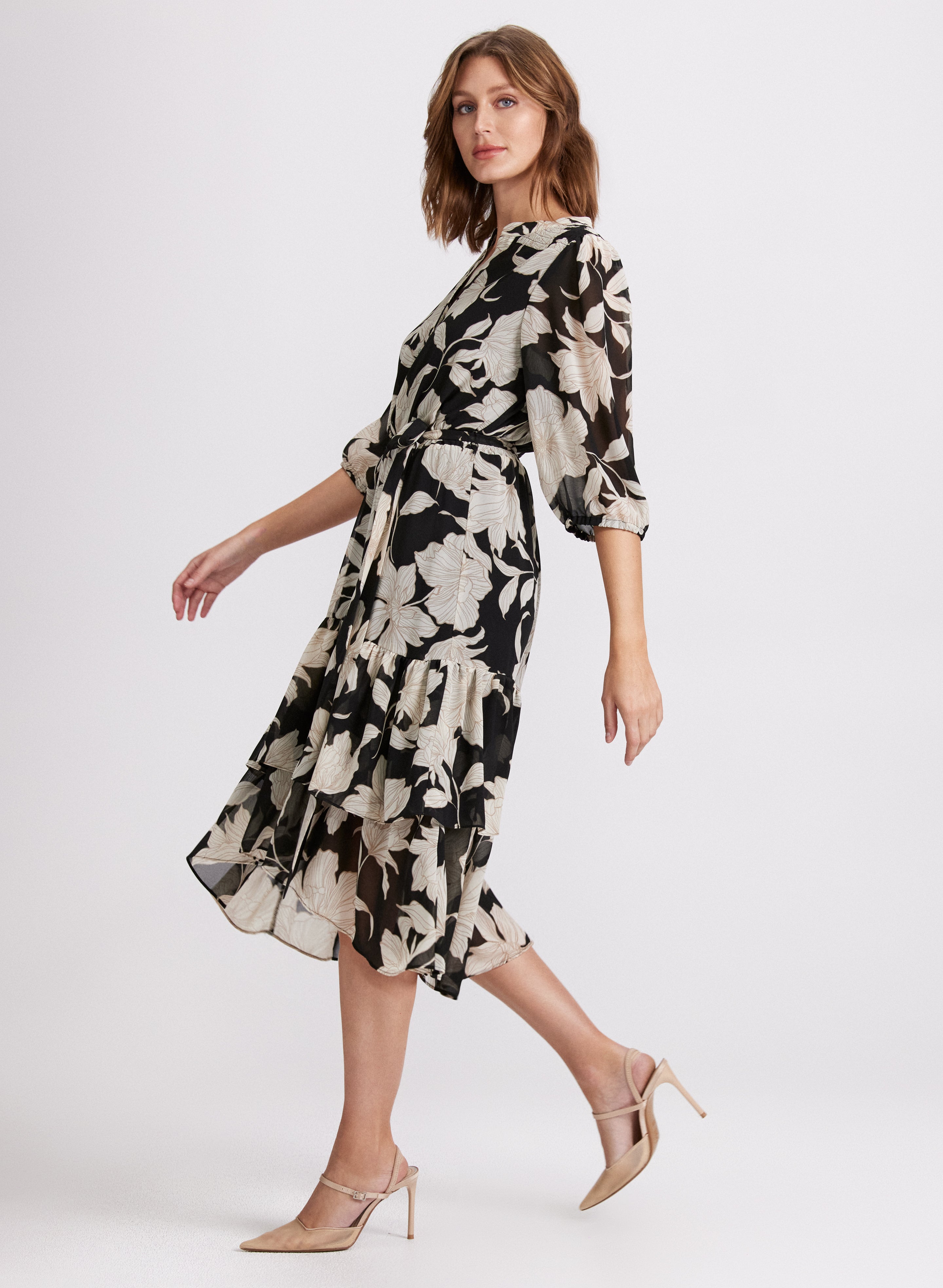 Floral Midi Dress for Women - Summer Boho Flowy Dress with Pockets, Perfect for Beach Vacation, Date Night & Outdoor Parties