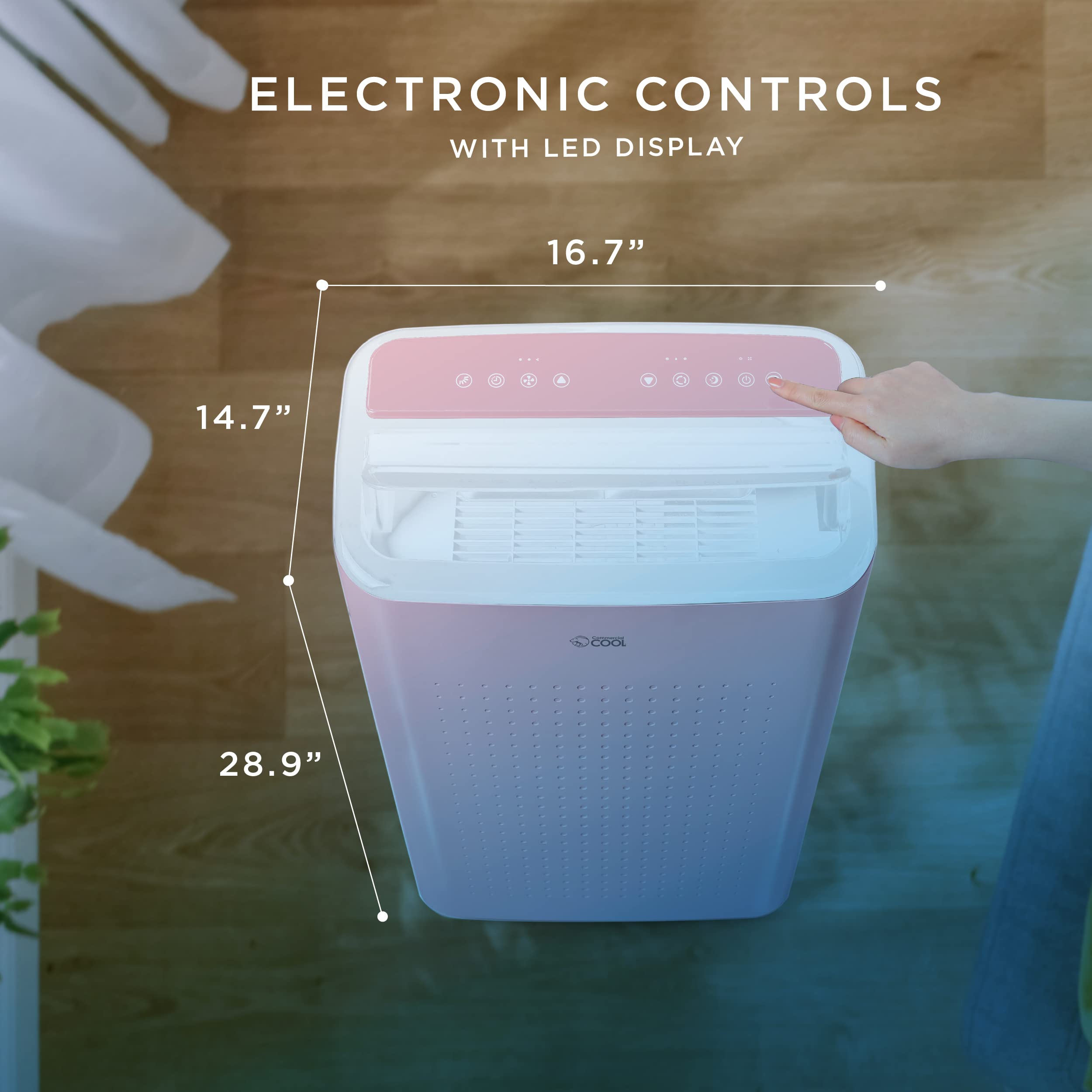 COMMERCIAL COOL 9,000 BTU Portable Air Conditioner with Dehumidifier & Fan - Cools Up to 400 Sq. Ft, Wi-Fi Enabled, Pink - Perfect for Bedrooms, Offices & Small Apartments