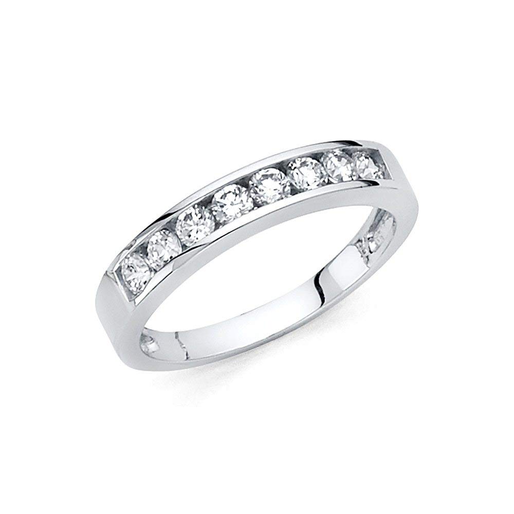 14K White Gold CZ Cubic Zirconia Simulated Diamond Wedding Band Ring for Women - Size 5-7 | Elegant Bridal Jewelry, Anniversary Gift, Promise Ring for Her | Perfect for Weddings, Engagements & Special Occasions