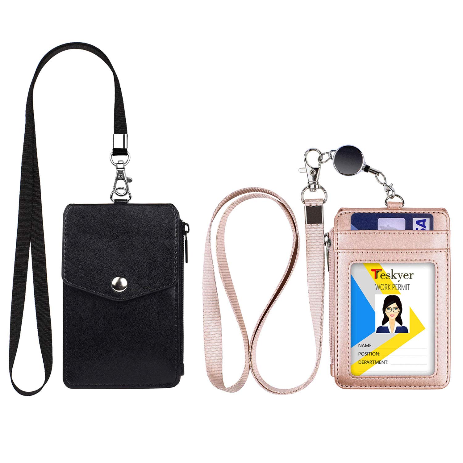 Premium Badge Holder with Zipper Pocket & Retractable Lanyard Set - Ideal for Office ID Cards, Conferences, and Events