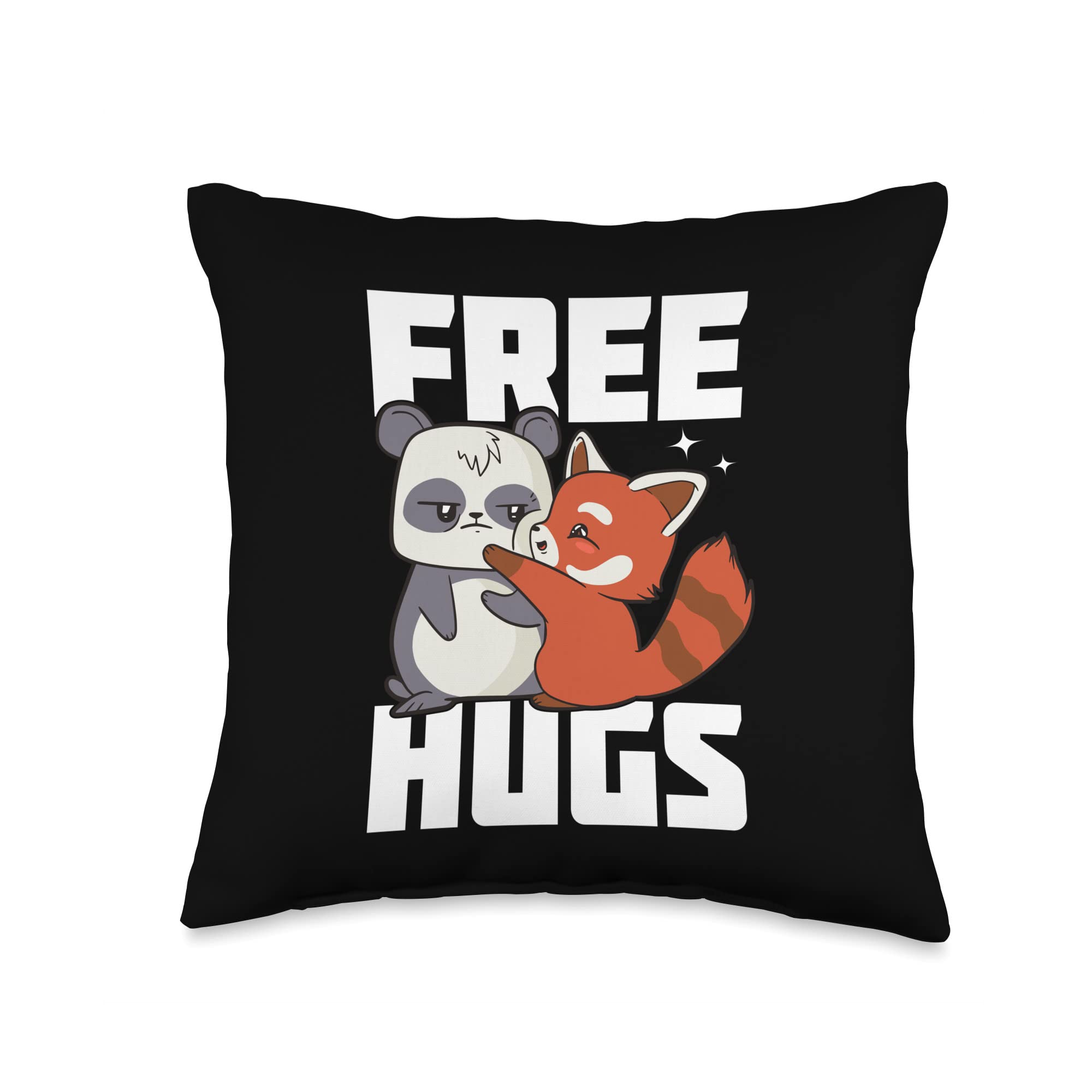 Red Panda Throw Pillow 16x16 Inch - Cute Free Hugs Plush Pillow for Kids Room Decor, Girls & Boys Bedroom, Nursery, Living Room - Soft Multicolor Animal Print Decorative Cushion