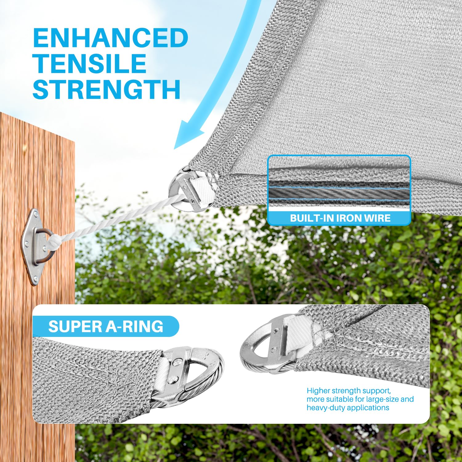 17' x 17' x 24.24' Triangle Sun Shade Sail - Heavy Duty UV Block Canopy with A-Ring Metal Spring Reinforcement for Patio, Garden & Backyard (Light Gray) | Perfect for Outdoor Shade, Poolside Lounging & Summer Relaxation