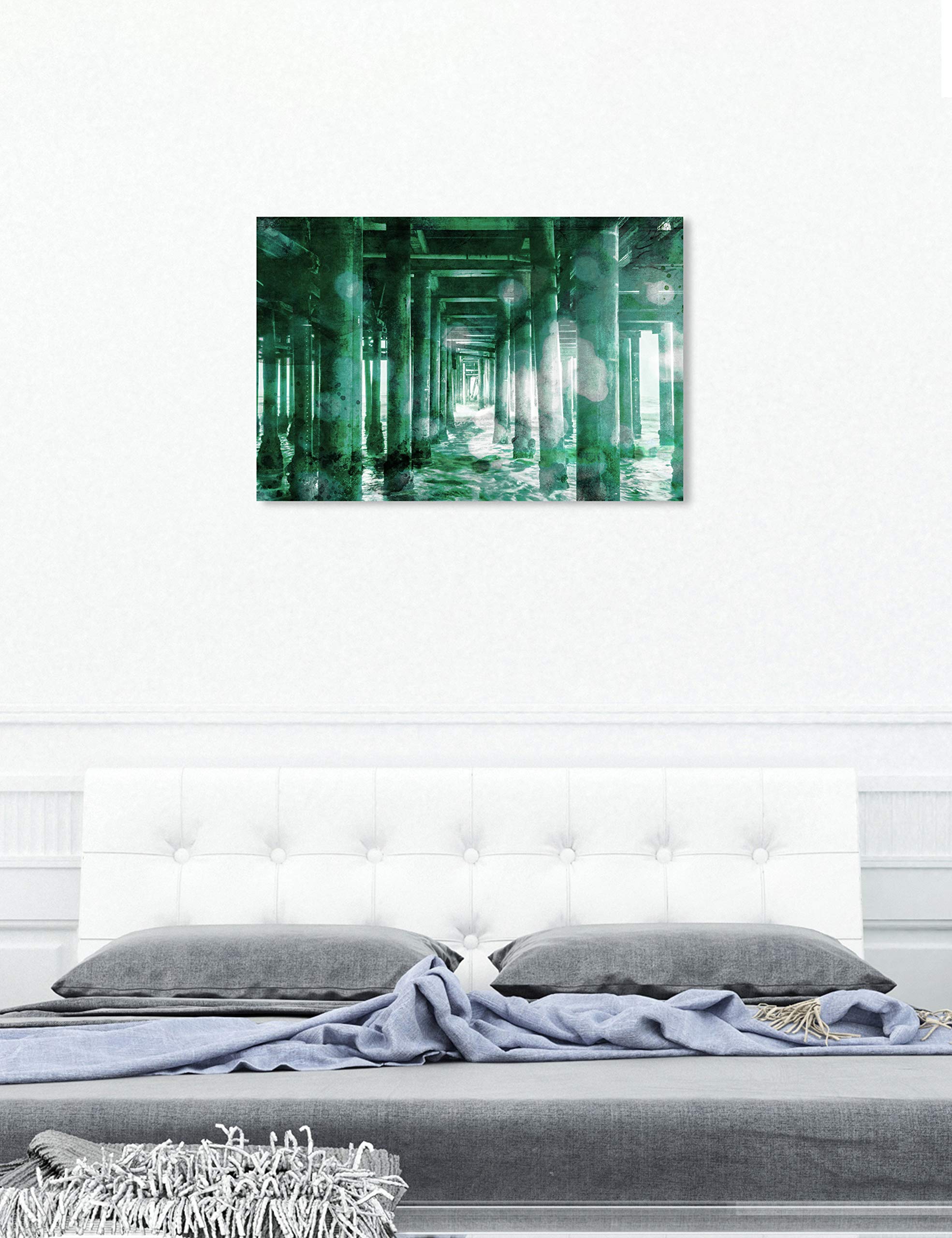 Oliver Gal Artist Co. 'At The Dock Emerald' Architecture Wall Art Canvas Print - 45x30 Inches Green & White Modern Home Decor - Perfect for Living Room, Bedroom or Office Wall Decoration