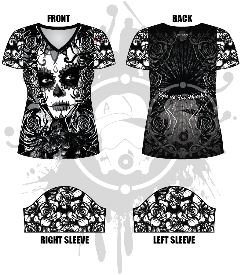 Day of the Dead Women's Jersey - Sugar Skull Print Mexican Halloween Costume Top for Women - Perfect for Dia de los Muertos Celebrations, Halloween Parties & Themed Events
