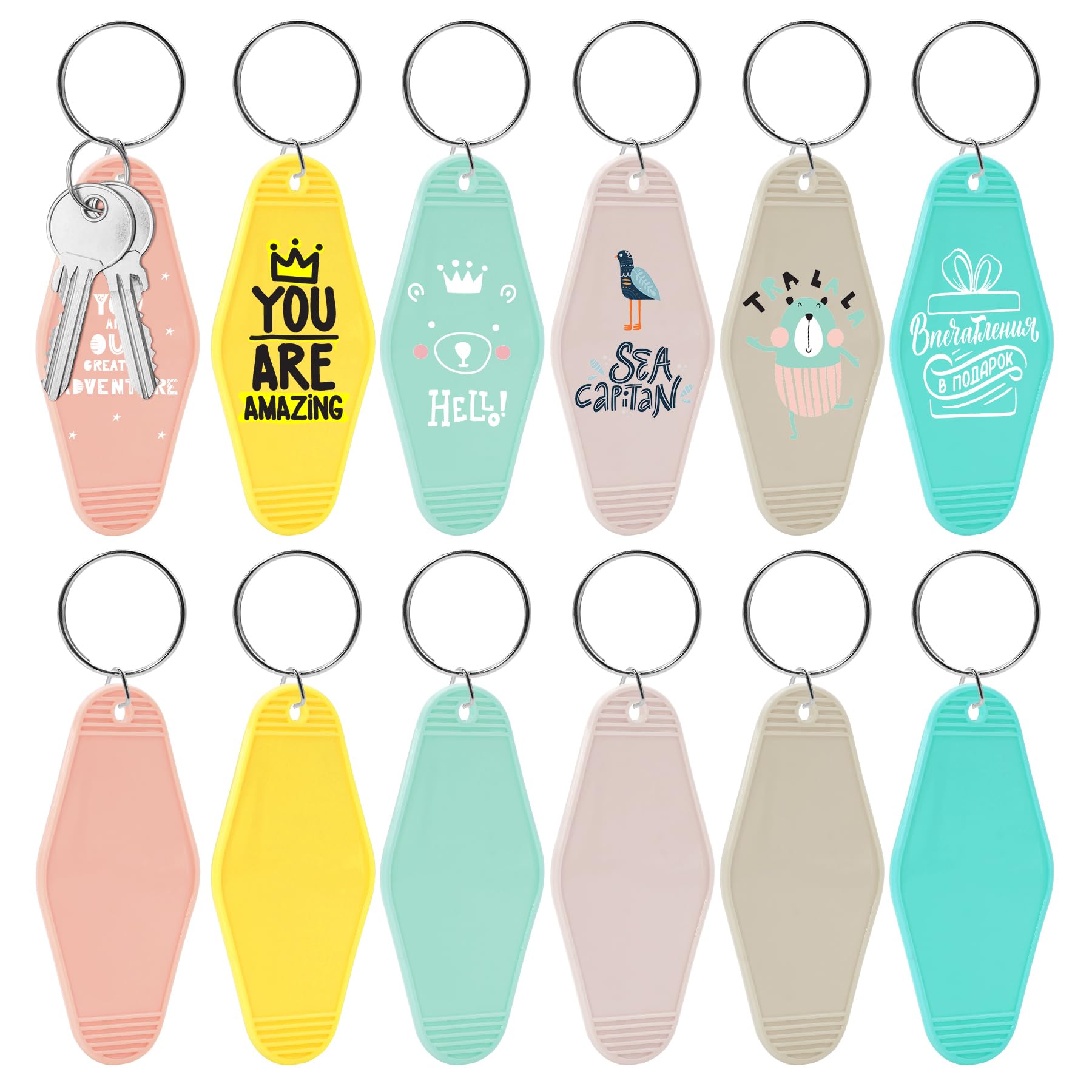 36 Pcs Vintage Motel Keychain DIY Blank Hotel Keychains Bulk - Heat Transfer Customizable Keychains for Gifts, Souvenirs, and Event Promotions