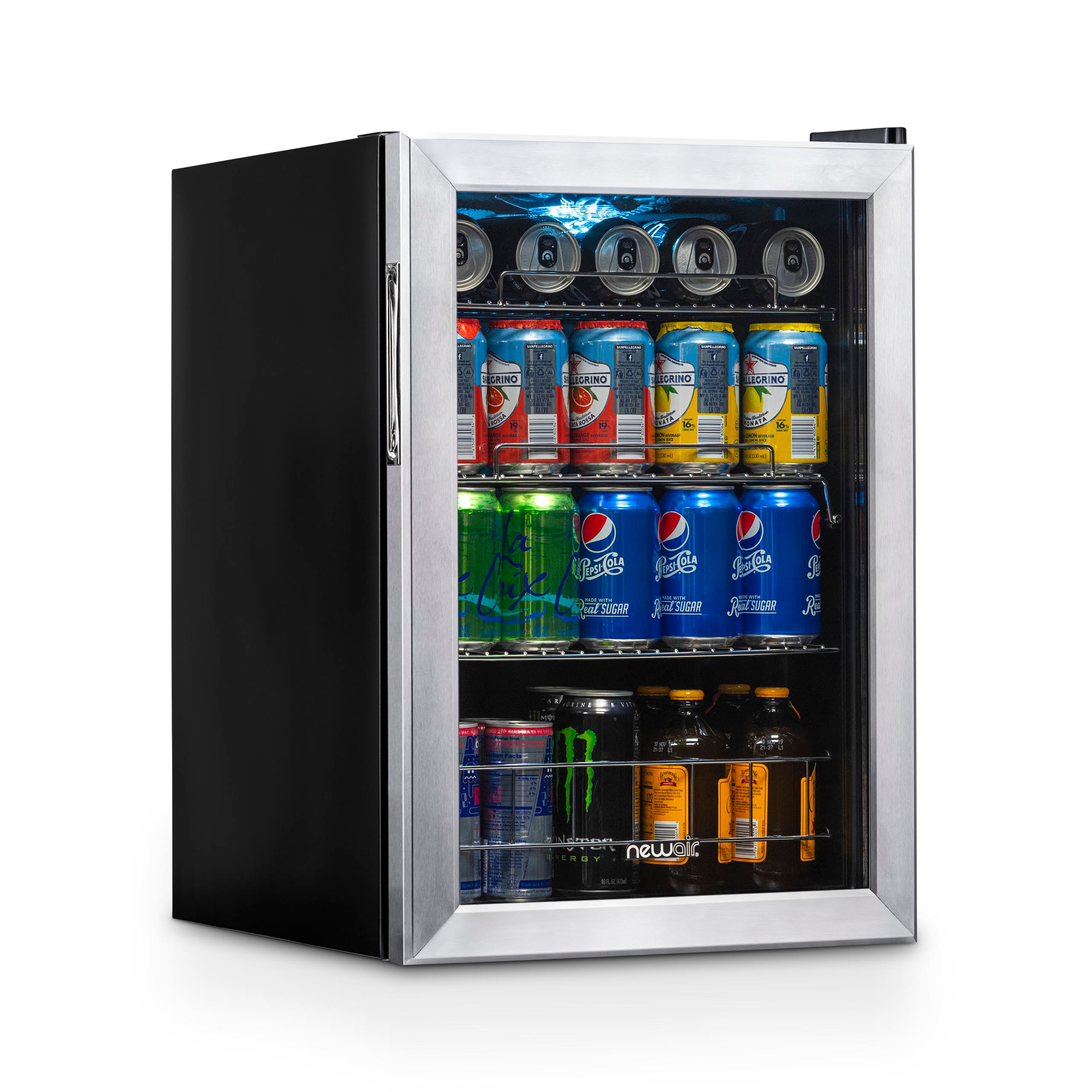 Newair® 90 Can Freestanding Stainless Steel Beverage Refrigerator - Perfect for Home Bars, Offices, and Game Rooms - Keep Drinks Cold and Organized
