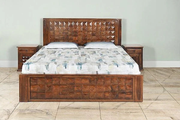 Premium Diamond Indian Sheesham Wood King Size Bed Frame - Rich Brown Finish (109
