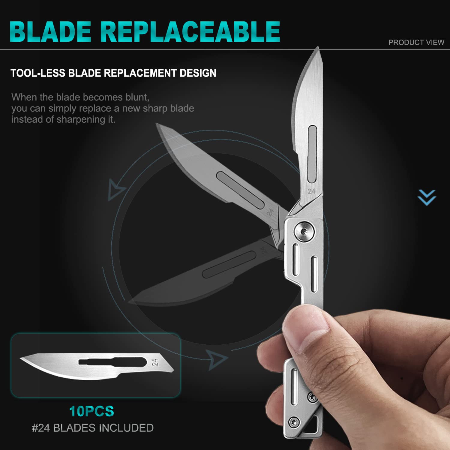 Folding Scalpel Knife - Compact Pocket Knife for Men with 10pcs #24 Replaceable Blades | EDC Utility Knife, Surgical & Outdoor Skinning Tool | Perfect for Camping, Hiking, and Everyday Carry