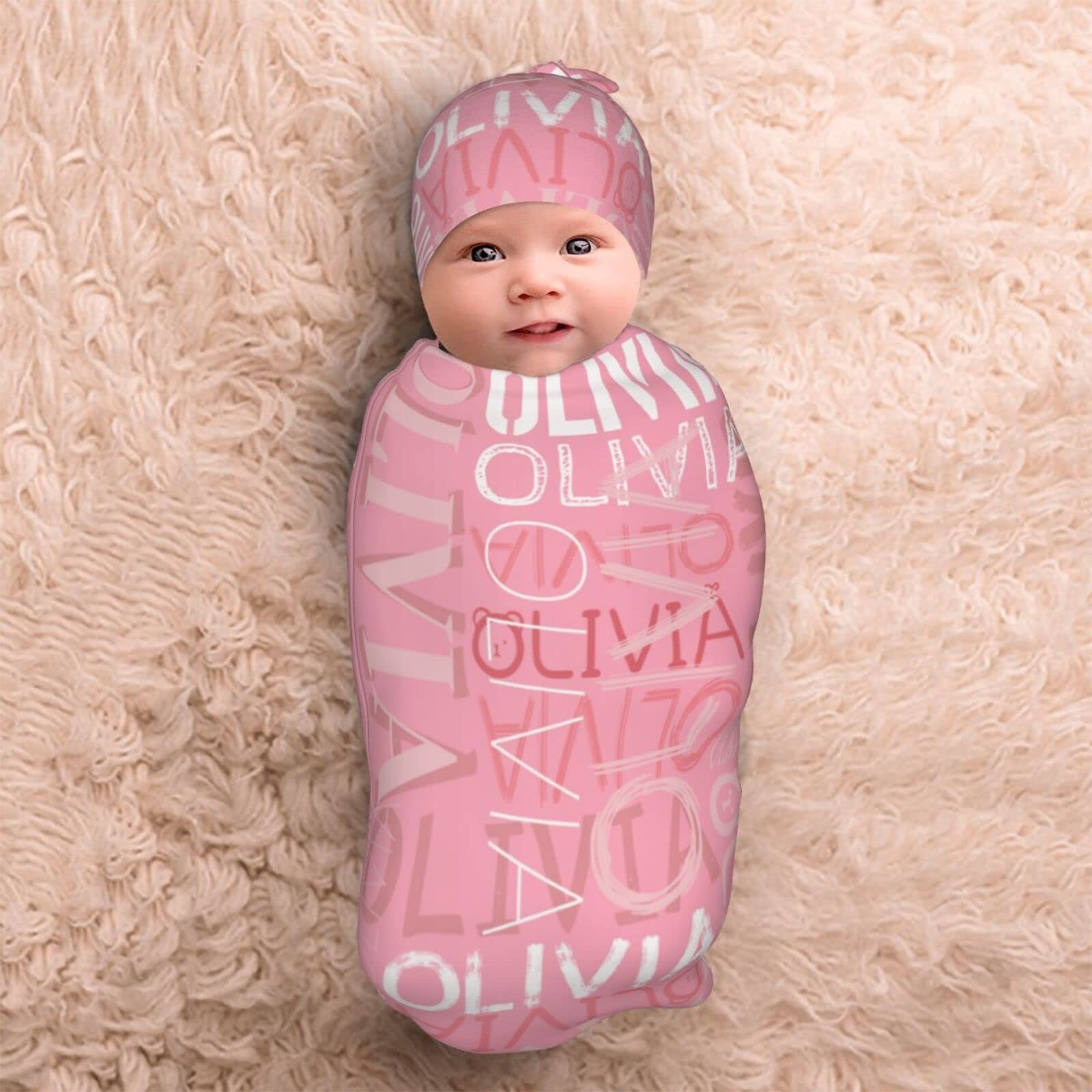 Personalized Baby Blankets for Newborns - Custom Name Swaddle & Hat Set for Baby Girls & Boys - Perfect for Nursery, Christening Gifts, and Newborn Photography Props