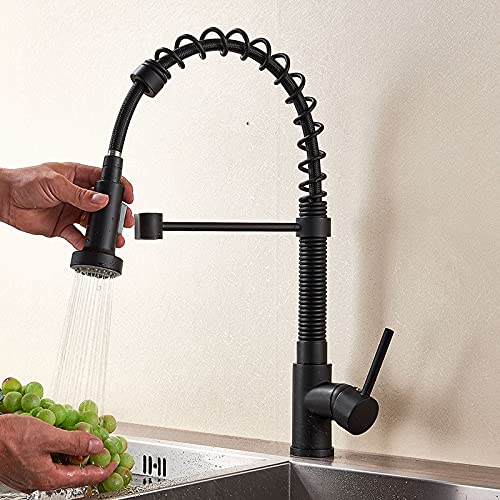 OMOONS Brushed Nickel Pull Down Kitchen Faucet with Sprayer - Commercial Grade Bar & Farmhouse Sink Tap - Perfect for Restaurants, Coffee Shops & Home Kitchens