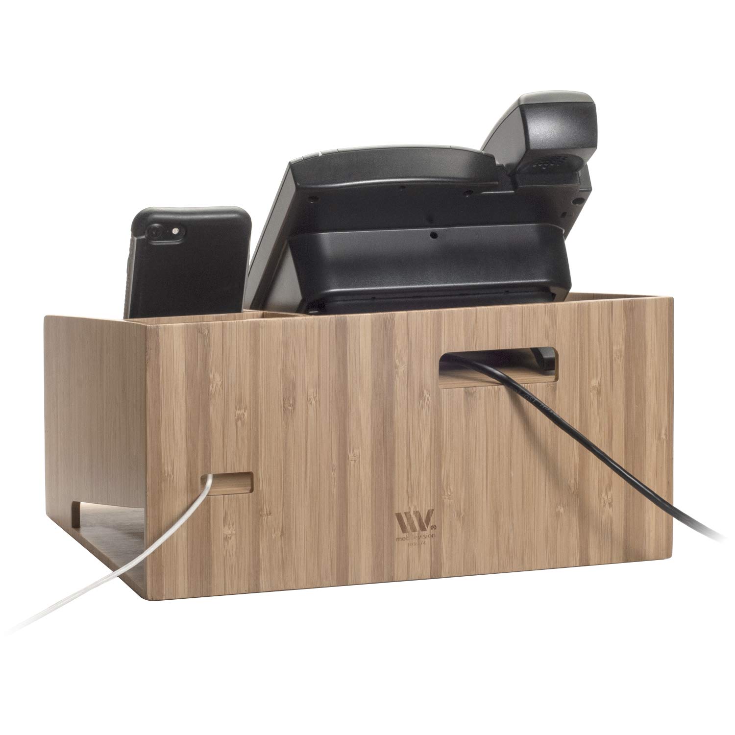 MobileVision Bamboo Phone Stand with Drawer, Paper Tray & Pen Holder - Office Organizer for Pens, Scissors, Staplers, Notepads & Business Cards | Perfect Desk Accessory for Home & Office Workspace