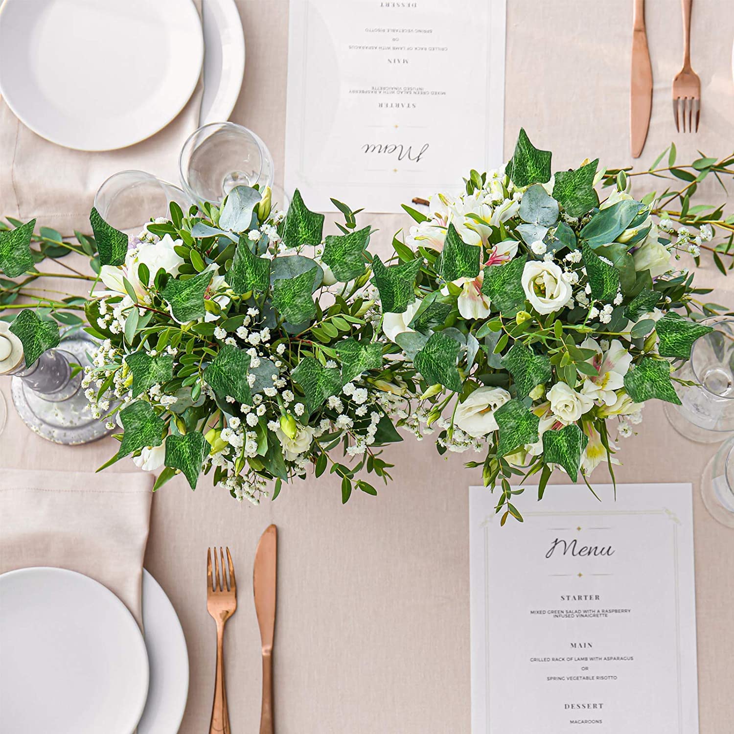 Artificial Ivy Garland - 60 Strands 416Ft Fake Hanging Plants for Wedding, Party & Home Decor | UV Resistant Fake Ivy Vines for Wall, Garden & Indoor Room Decoration (Ivy Leaves) - Perfect for Creating Romantic Atmosphere & Enhancing Living Spaces