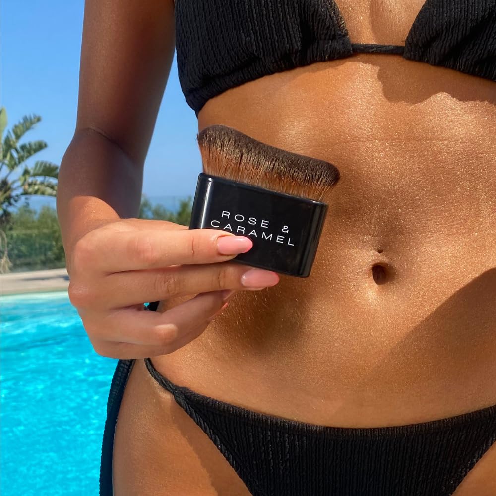 Rose & Caramel Kabuki Brush - Professional Self Tanning Applicator for Face & Body | Perfect for Even Sunless Tan, Makeup Blending & Contouring
