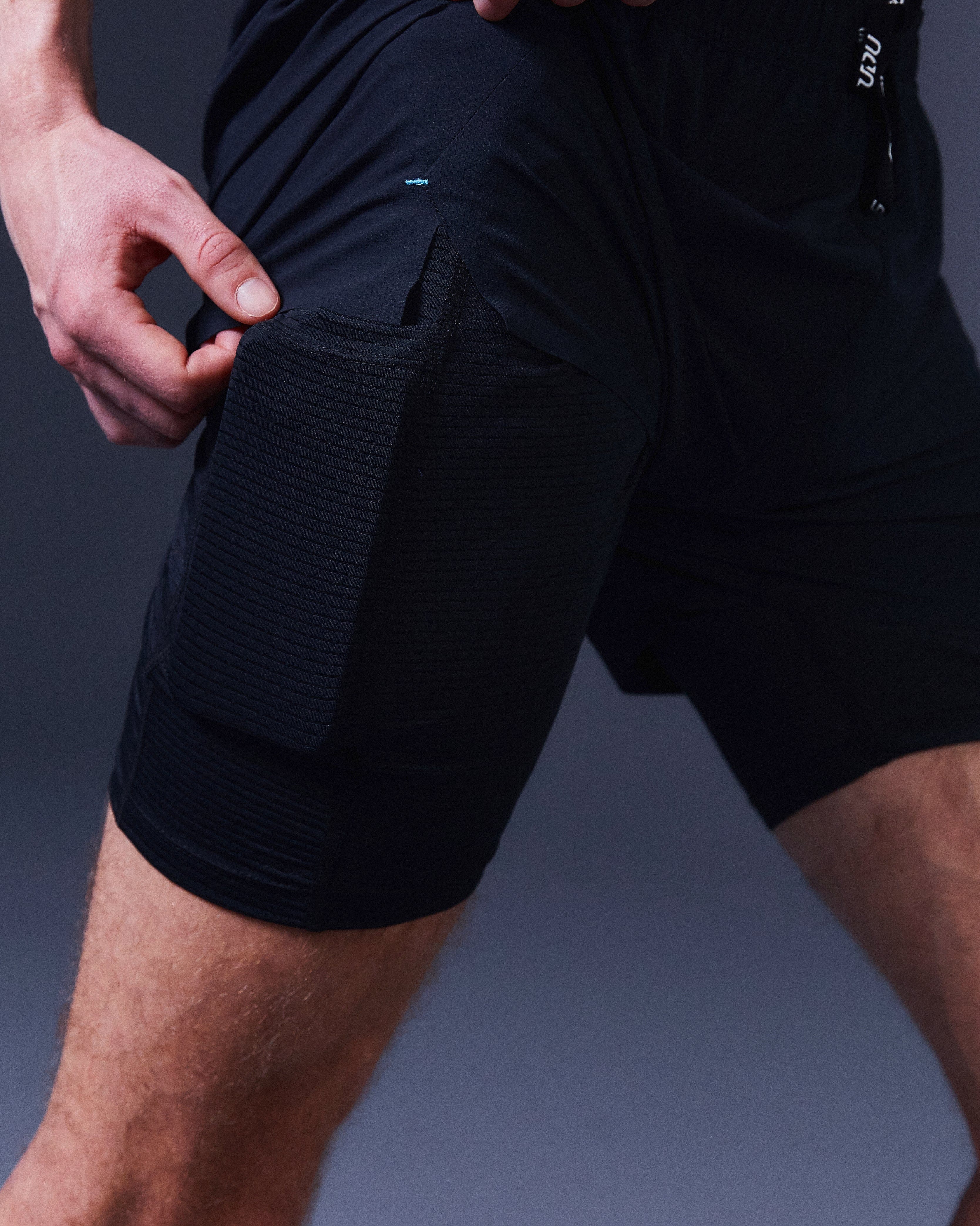 SRS 01 Men's Running Shorts - Breathable Quick-Dry Athletic Shorts with Pockets for Gym, Jogging & Outdoor Sports (Black/Light Blue)
