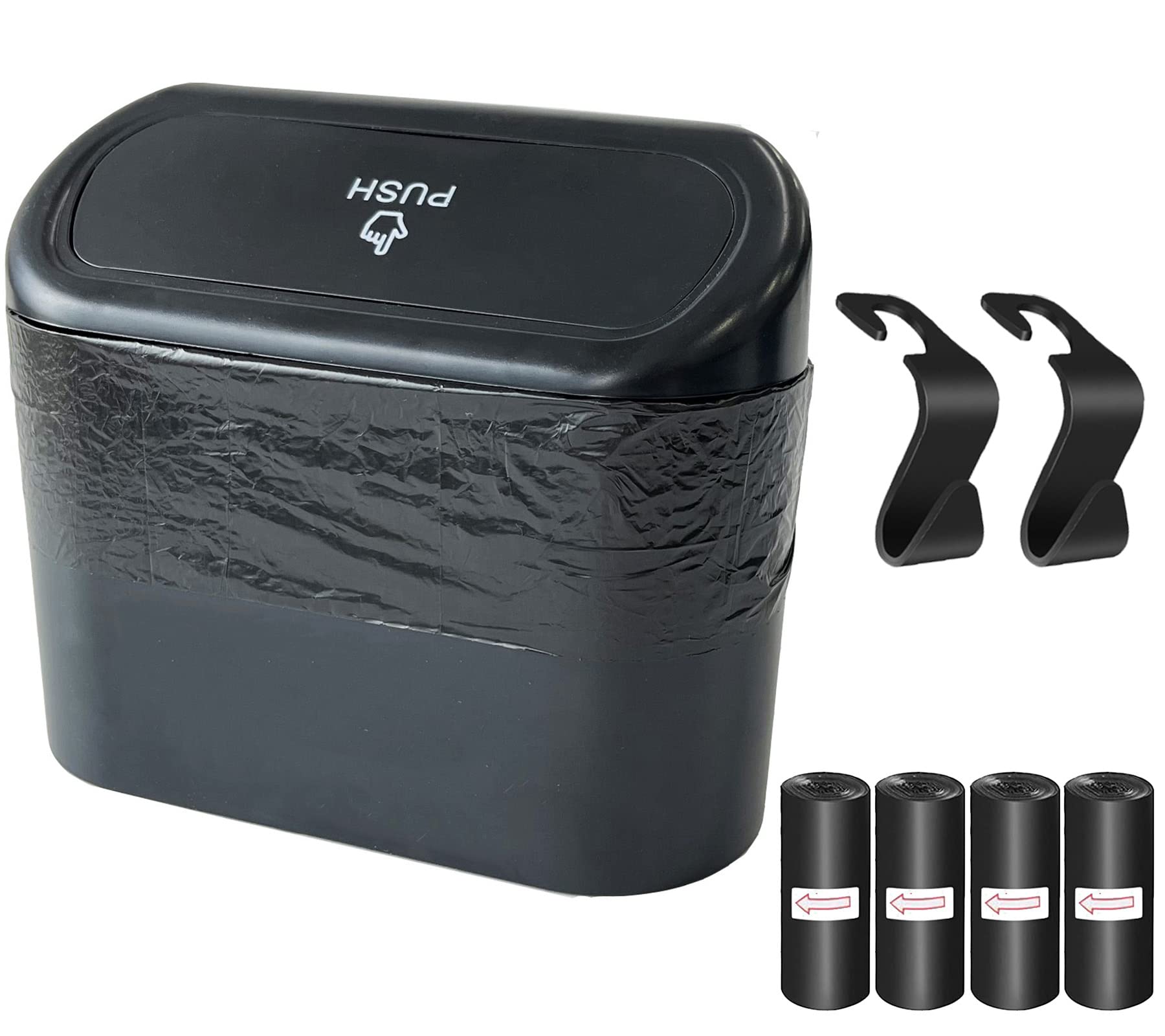 Kitbest Car Trash Can with Lid - 60 Trash Bags & 2 Car Hooks Included | Mini Auto Garbage Bin for Car, Office & Home | Perfect for Front/Back Seat Organization & Road Trips
