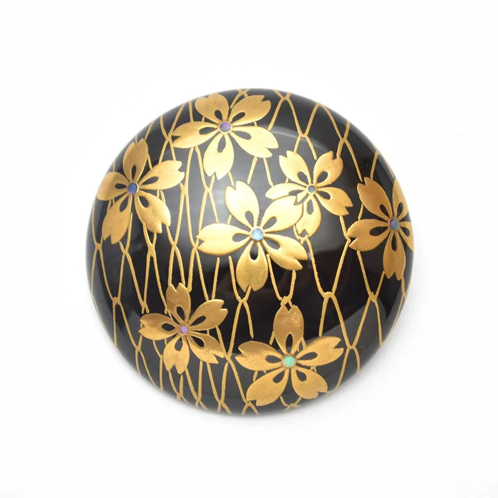 Handcrafted Japanese Maki-e Urushi Lacquer Brooch - Tsuge Wood & Cherry Blossom Design | Traditional Asian Jewelry for Women | Perfect for Kimono, Formal Wear & Special Occasions