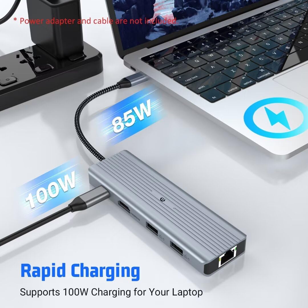 OOTDAY 10-in-1 USB C Hub with USB 3.0 - Ultra Slim Multi-Port Adapter for MacBook Pro/Air, iMac, Surface Pro, PS4 & Laptops - Perfect for Home Office, Gaming & Travel Connectivity