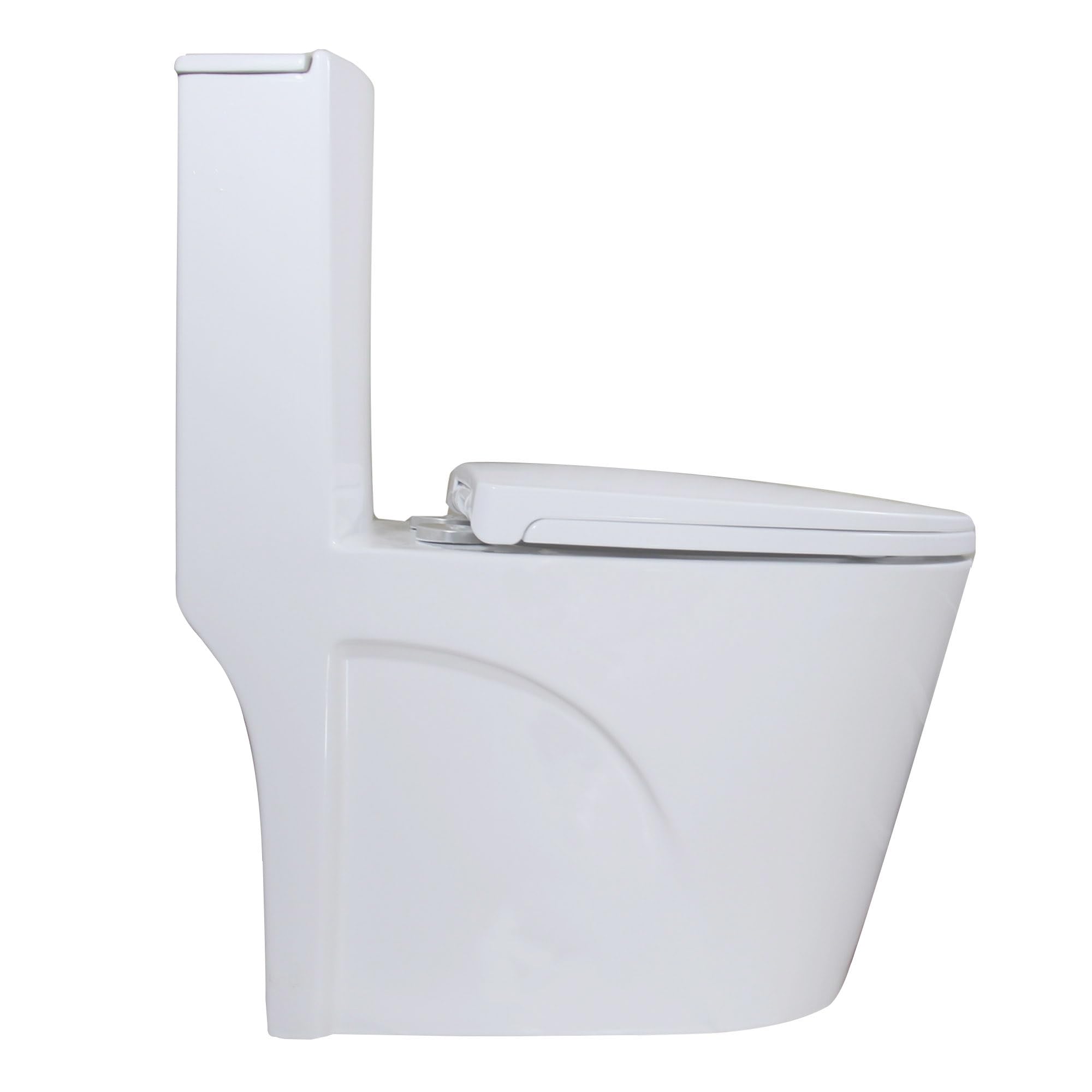 WinZo WZ5040P Elongated One-Piece Toilet - High-Efficiency Dual Flush 1.1/1.6 GPF, Soft-Close Seat, Wall Discharge Horizontal Outlet - Perfect for Small Bathrooms, Basements & Macerating Systems - White