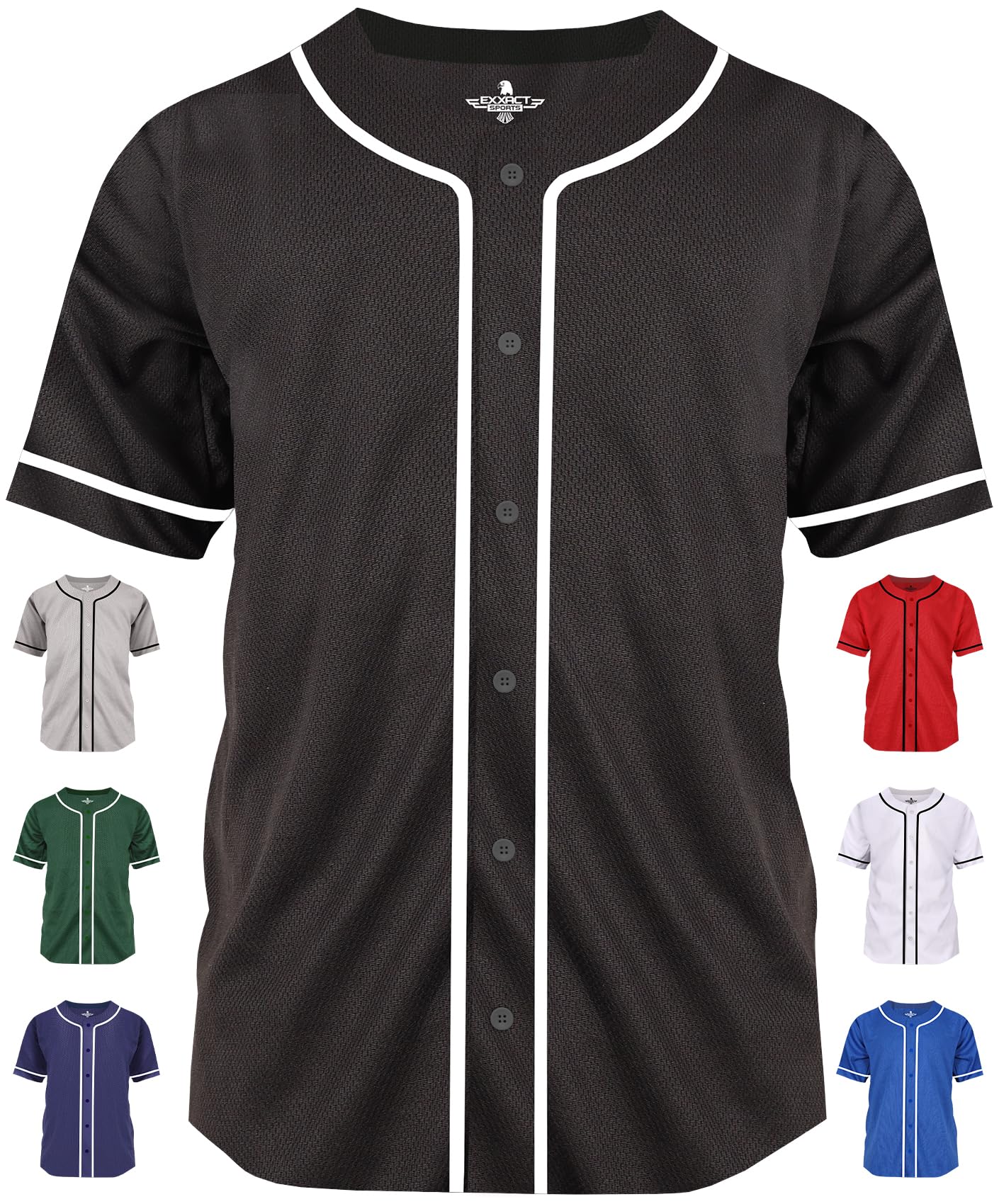 **Exxact Sports Blank Baseball Jersey for Men & Women - Button Down Plain Baseball Uniform for Team Sports, Practice & Casual Wear**