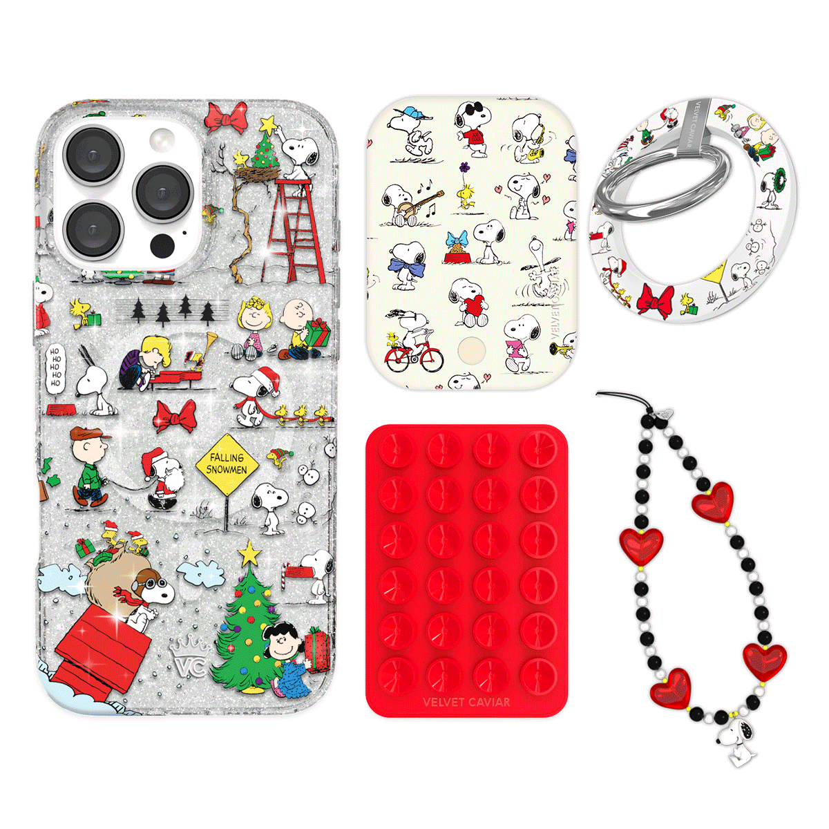Snoopy Christmas Glitter iPhone Case with Grip - Cute Holiday Phone Cover for iPhone 13/14/15 Pro Max - Perfect for Christmas Gifts & Winter Travel Accessories