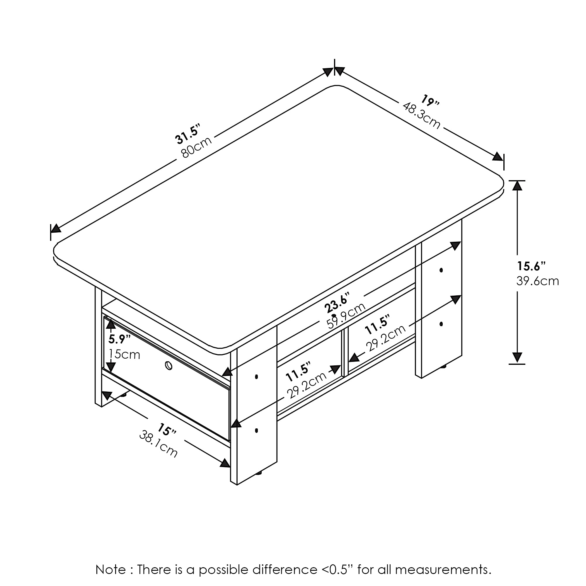Furinno Andrey Coffee Table with Storage Bin Drawer - Dark Espresso/Brown Finish - Perfect for Living Room, Dorm & Small Spaces