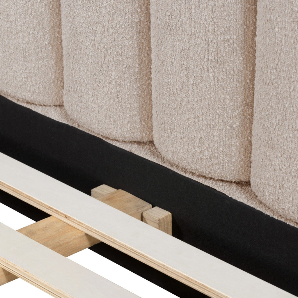 Emma Bed Frame - Modern Knoll Sand Upholstered Platform Bed with Wooden Slats for Bedroom, Living Room, or Guest Room