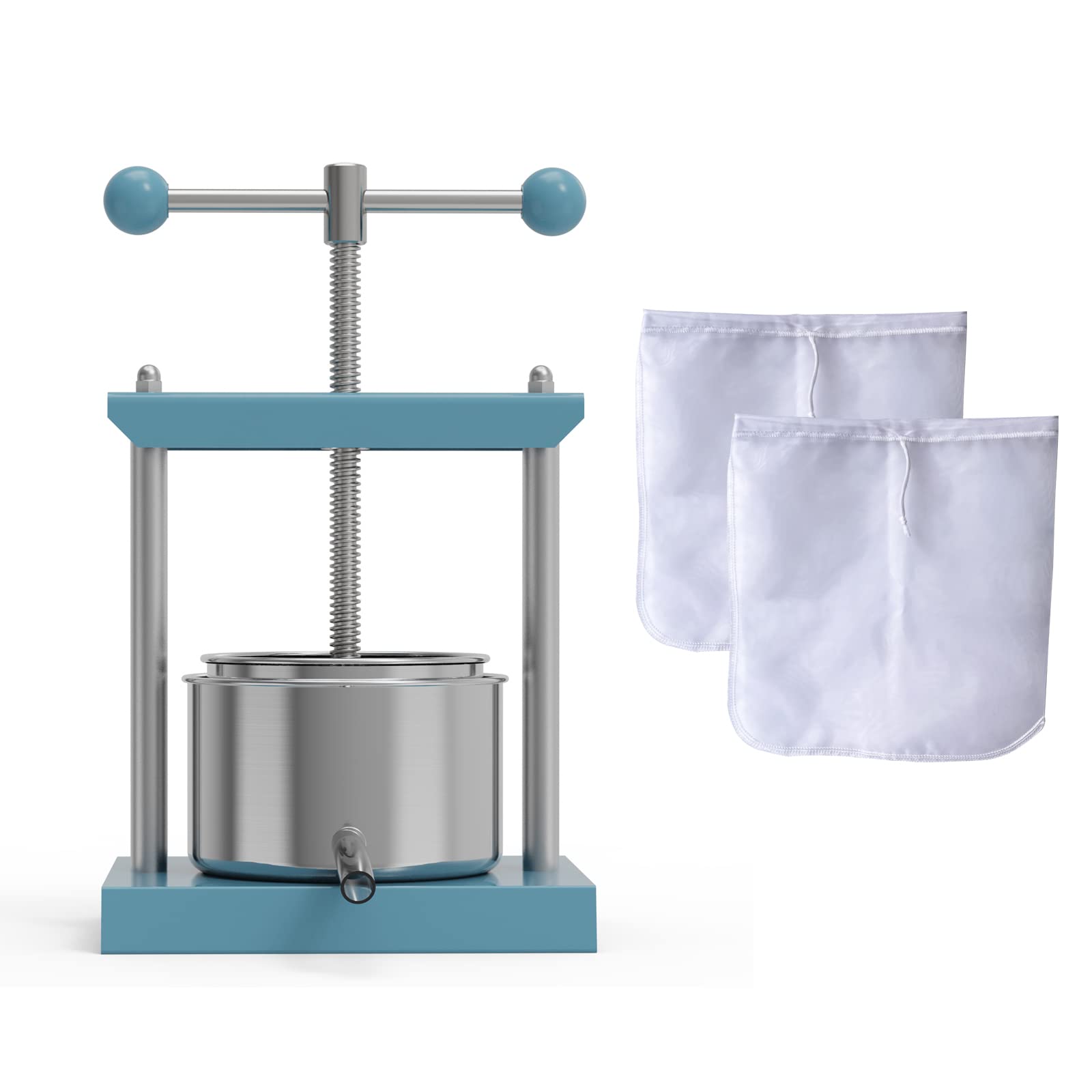 SQUEEZE Master 1.6 Gallon (6 Liter) Manual Fruit Press for Cheese, Herbs, Wine - Heavy Duty Stainless Steel with 2 Filter Bags - Perfect for Home Brewing, Juice Extraction & DIY Tinctures