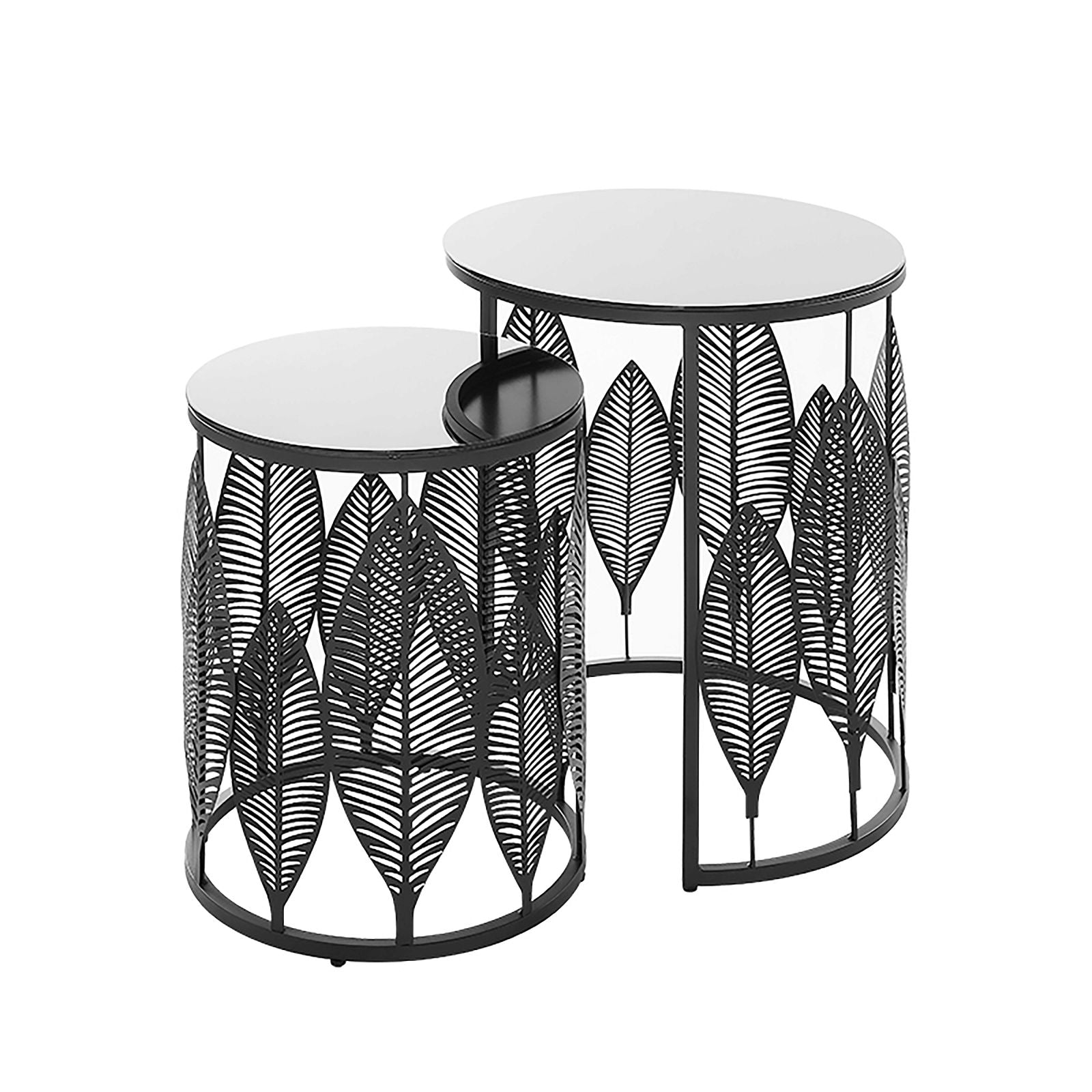 Criterion Black Glass Top Leaf Nested Coffee Tables 520mm - Modern Metal Frame Set for Living Room, Lounge & Office Decor