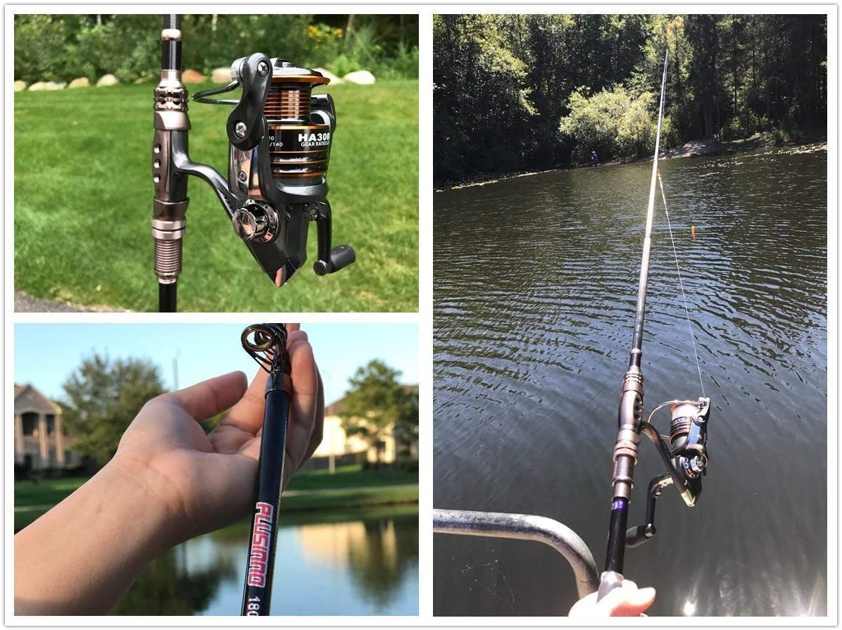 PLUSINNO Carbon Fiber Telescopic Fishing Rod and Reel Combo Kit - Lightweight Saltwater & Freshwater Fishing Pole with Spinning Reel | Perfect for Shore, Boat, and Kayak Fishing
