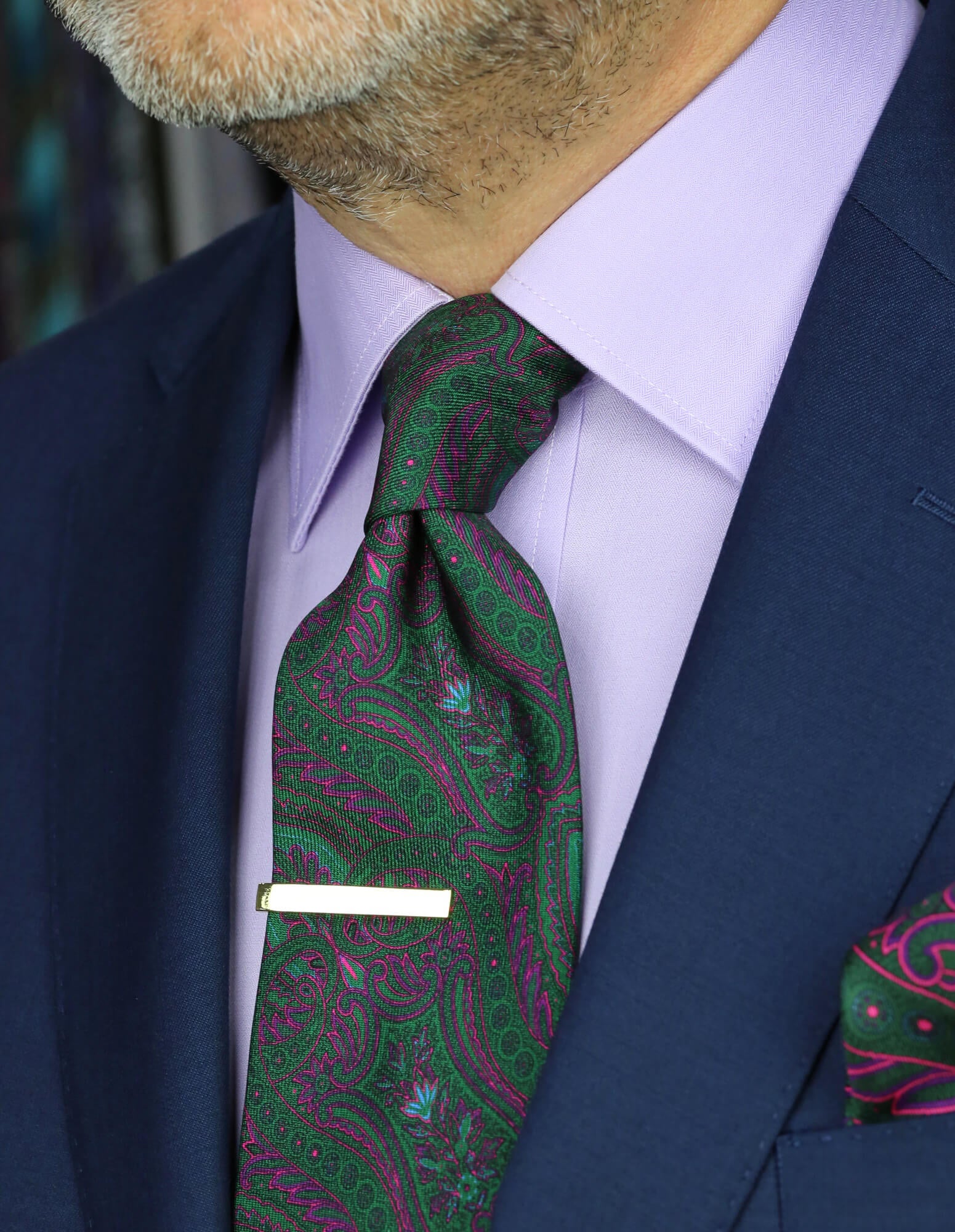 DÉCLIC Wetherby Paisley Pocket Square - Green Silk Handkerchief for Men's Formal Wear & Wedding Accessories