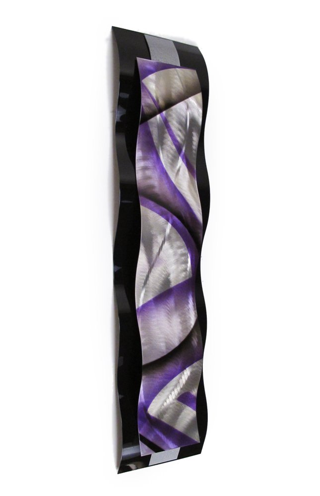 Contemporary Purple Metal Wall Art Sculpture - Rhythmic Curves in Silver & Black - Modern Abstract Home Decor for Living Room, Bedroom & Office
