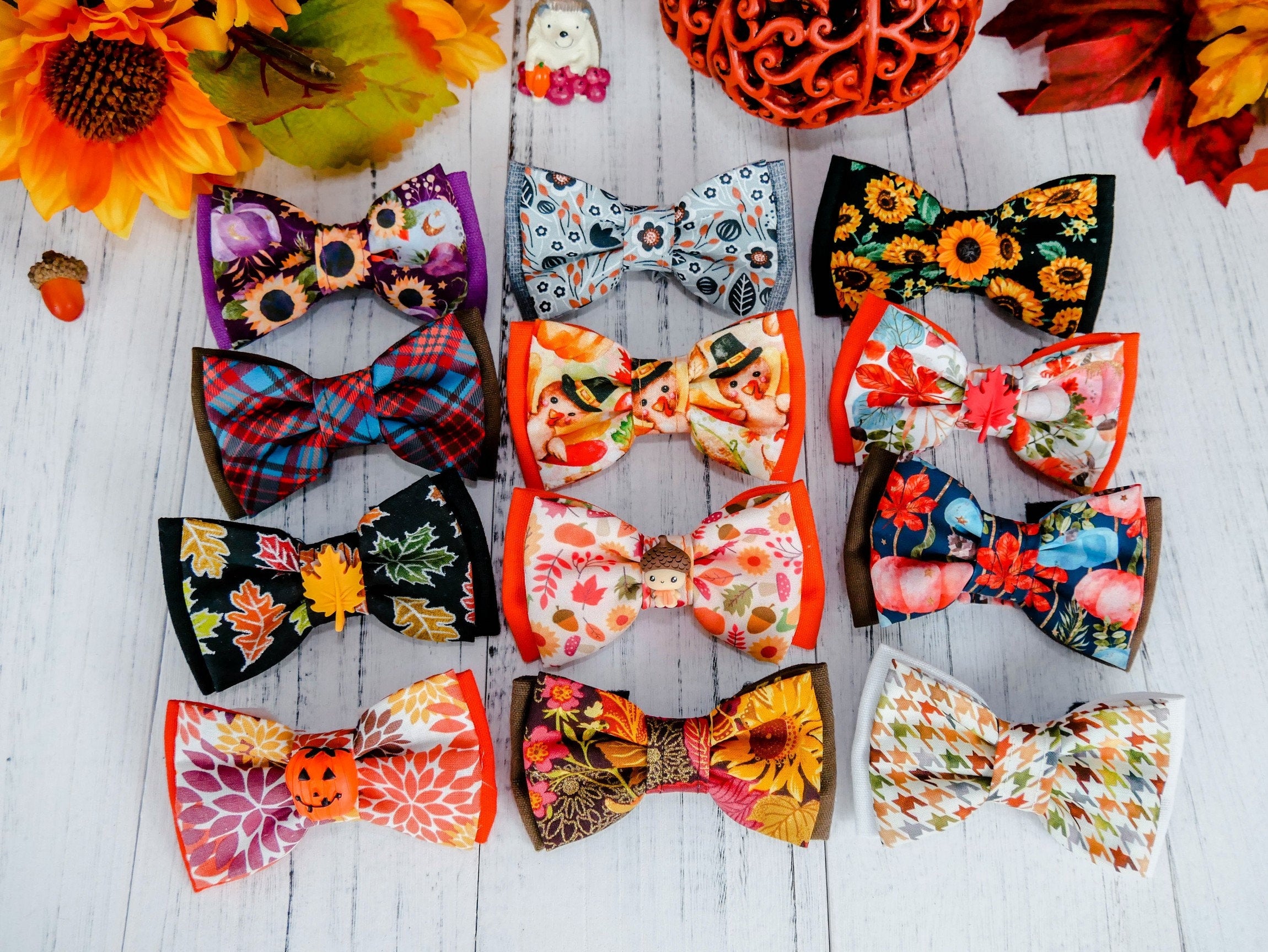 Thanksgiving Dog Collar Bow Tie for Small & Large Dogs - Adjustable Harvest Bow Tie for Boy Puppies - Perfect for Holiday Photos, Parties & Festive Occasions