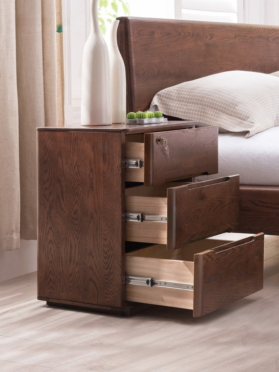 Solid Oak Wood Nightstand with Lock - Stylish and Secure Bedside Table for Bedroom Decor