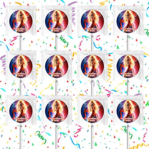 Captain Marvel Party Supplies - 12-Pack Lollipop Favors & Decorations for Superhero Birthday Parties, Baby Showers & Themed Events