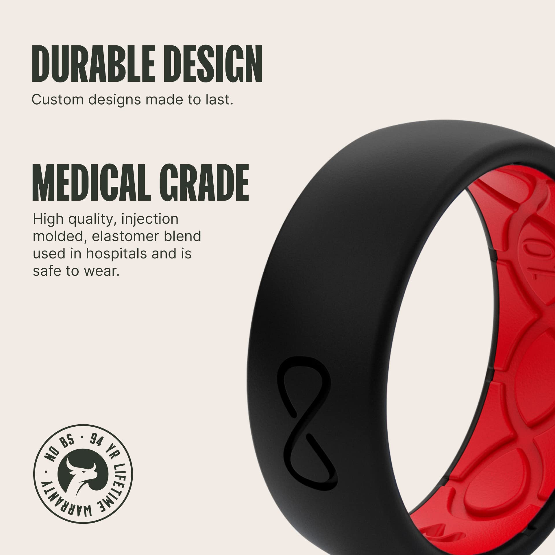 Groove Life Solid Silicone Ring for Men - Breathable Comfort Fit Wedding Band with Unique Design, Durable Rubber Ring for Active Lifestyle - Perfect for Gym, Swimming, Work & Outdoor Activities