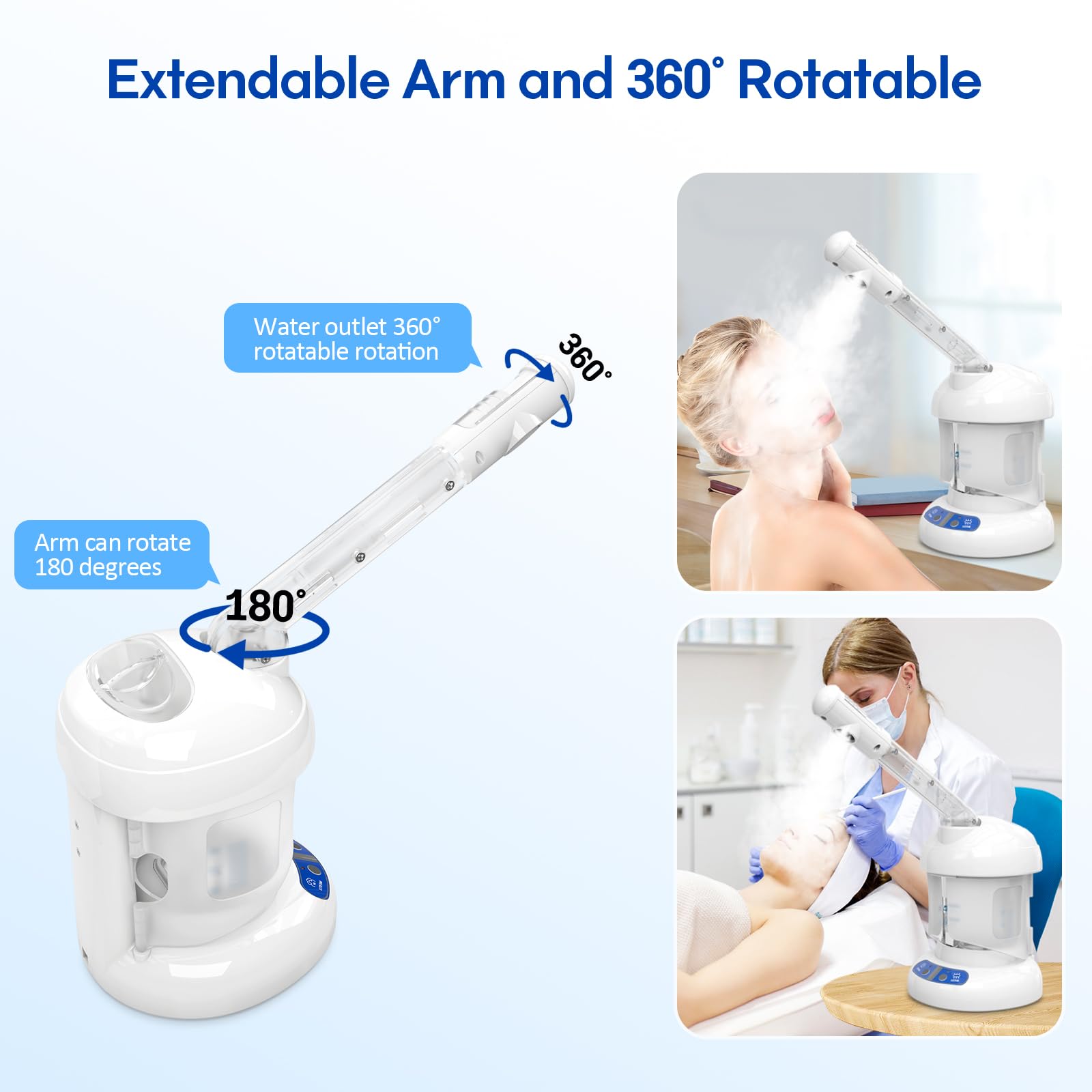Kingsteam Professional Ozone Facial Steamer for Skin Care - Deep Cleaning Face Steamer with Sauna Spa Function, Removes Blackheads & Opens Pores, White | Perfect for At-Home Spa Treatments & Salon Quality Skincare