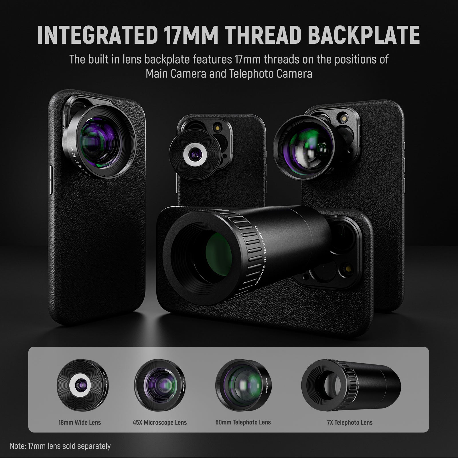 NEEWER PA053/PA054 Protective Case for iPhone 15 Pro & Pro Max with 17mm/67mm Lens Adapters - Perfect for Photography, Videography & Mobile Content Creation