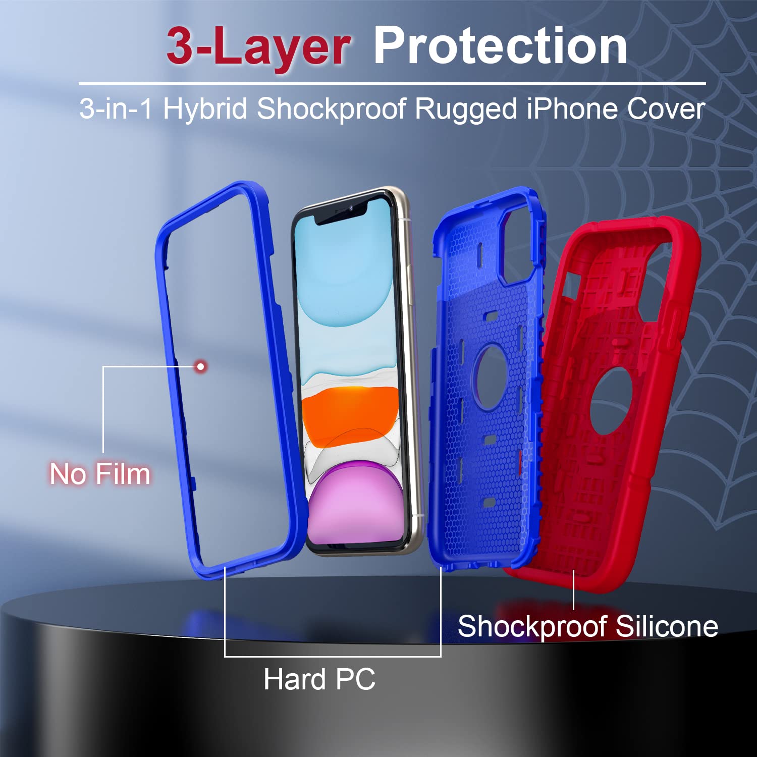 Grifobes Shockproof Case for iPhone 11 & iPhone XR 6.1 Inch - Durable Protective Cover for Kids, Boys & Children (Red & Blue) - Perfect for School, Play & Outdoor Activities