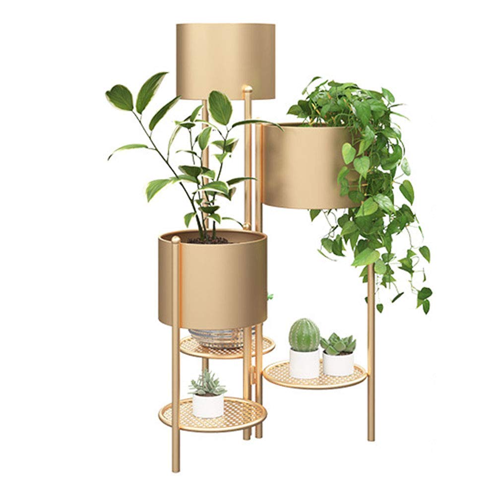 YCZM 3-Tier Metal Plant Stand - Foldable Flower Pot Rack Holder for Indoor/Outdoor Garden Decor - Sturdy Gold & Brass Display Shelf for Succulents, Herbs & Flowers
