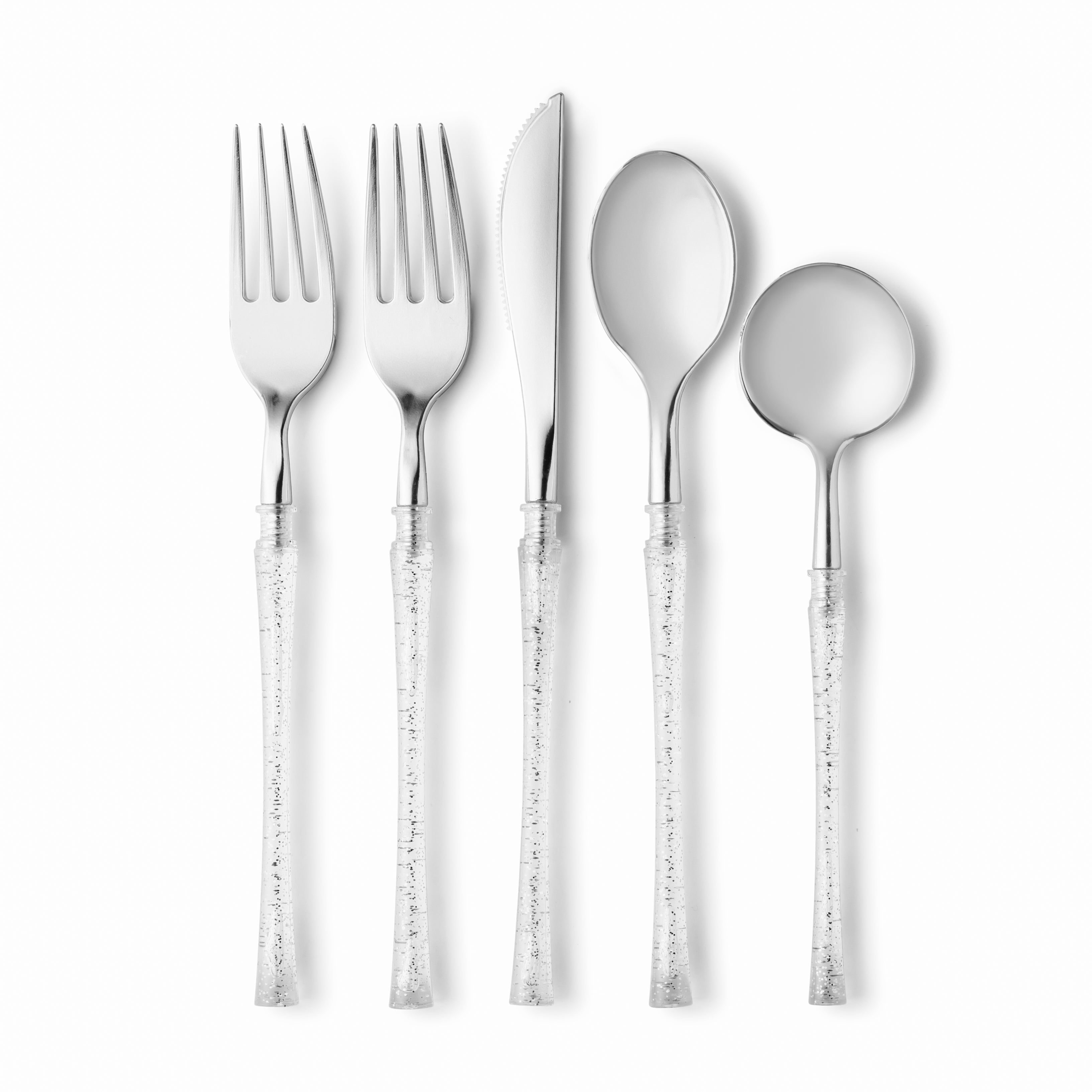 Fusion Collection Silver Glitter Flatware Set - 40 Piece Silverware for 8 Place Settings - Elegant Dinnerware for Parties, Weddings & Special Occasions