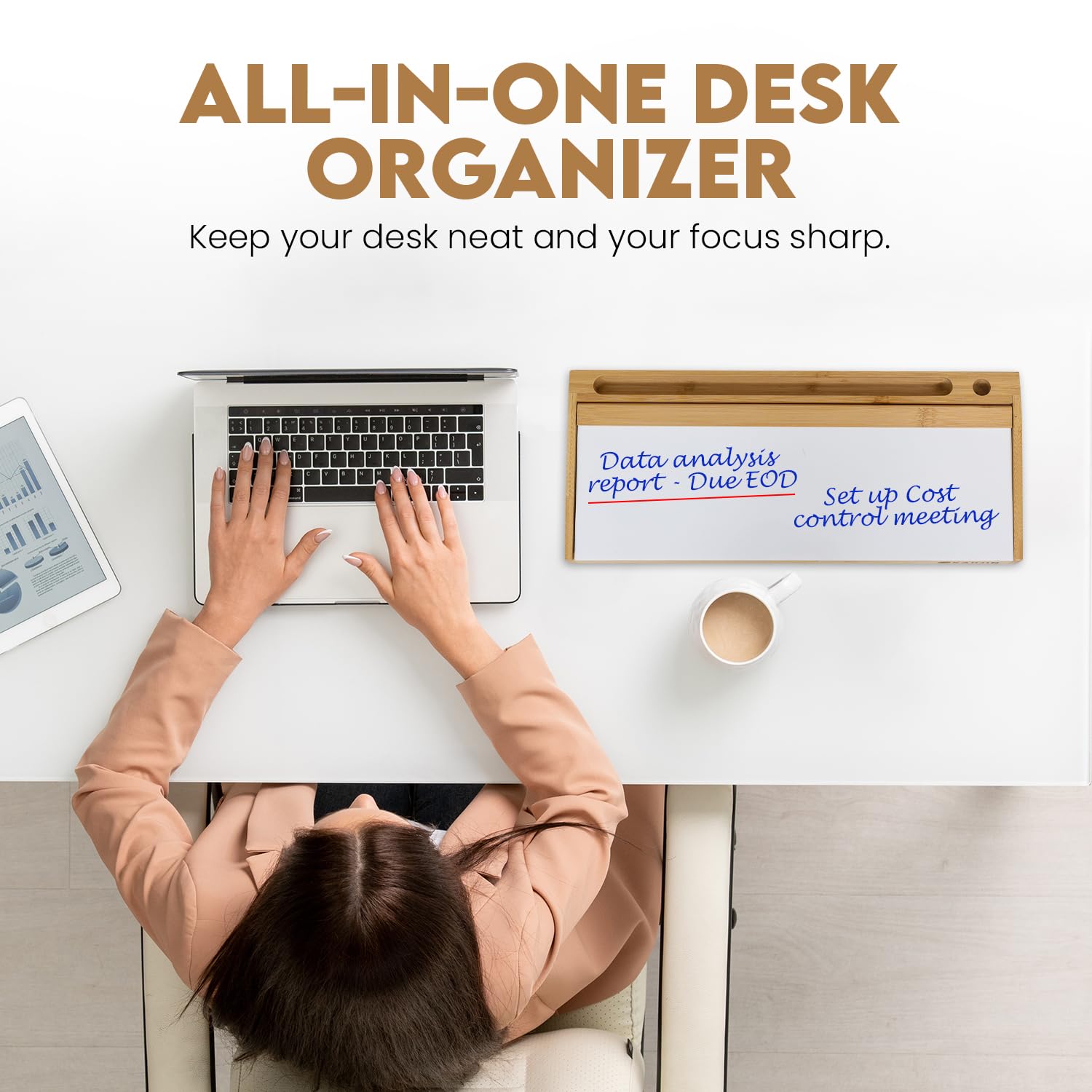 Small Dry Erase Whiteboard with Storage - Bamboo Desktop Memo Board for Home, Office & School - Perfect for Writing To-Do Lists, Reminders & Notes - Organize Pens, Sticky Notes & Office Supplies in Stylish Wooden Compartments