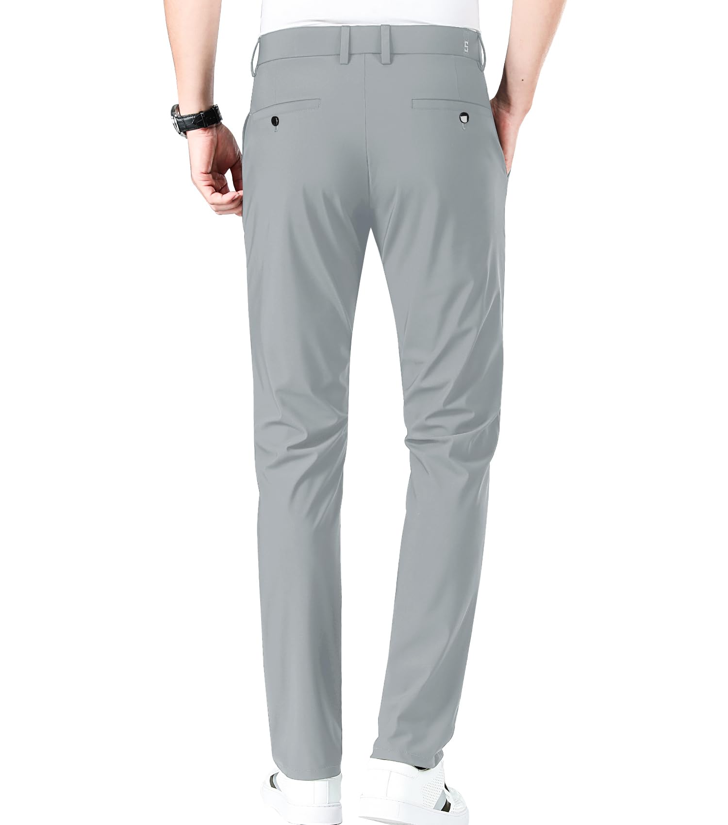 LUSHENUNI Men's Slim High Stretch Golf Pants - Ice Silk Dress Pants with Expandable Waist for Comfort & Style - Perfect for Golf, Office & Business Casual Wear
