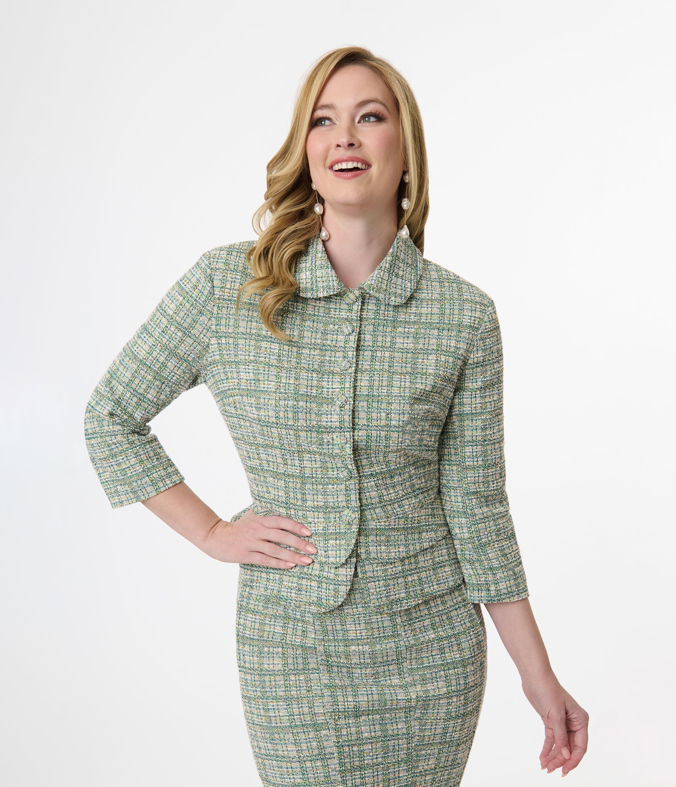 Vintage 1940s Green Plaid Boucle Peclum Jacket - Retro Women's Blazer for Office, Cocktail Parties & Special Occasions