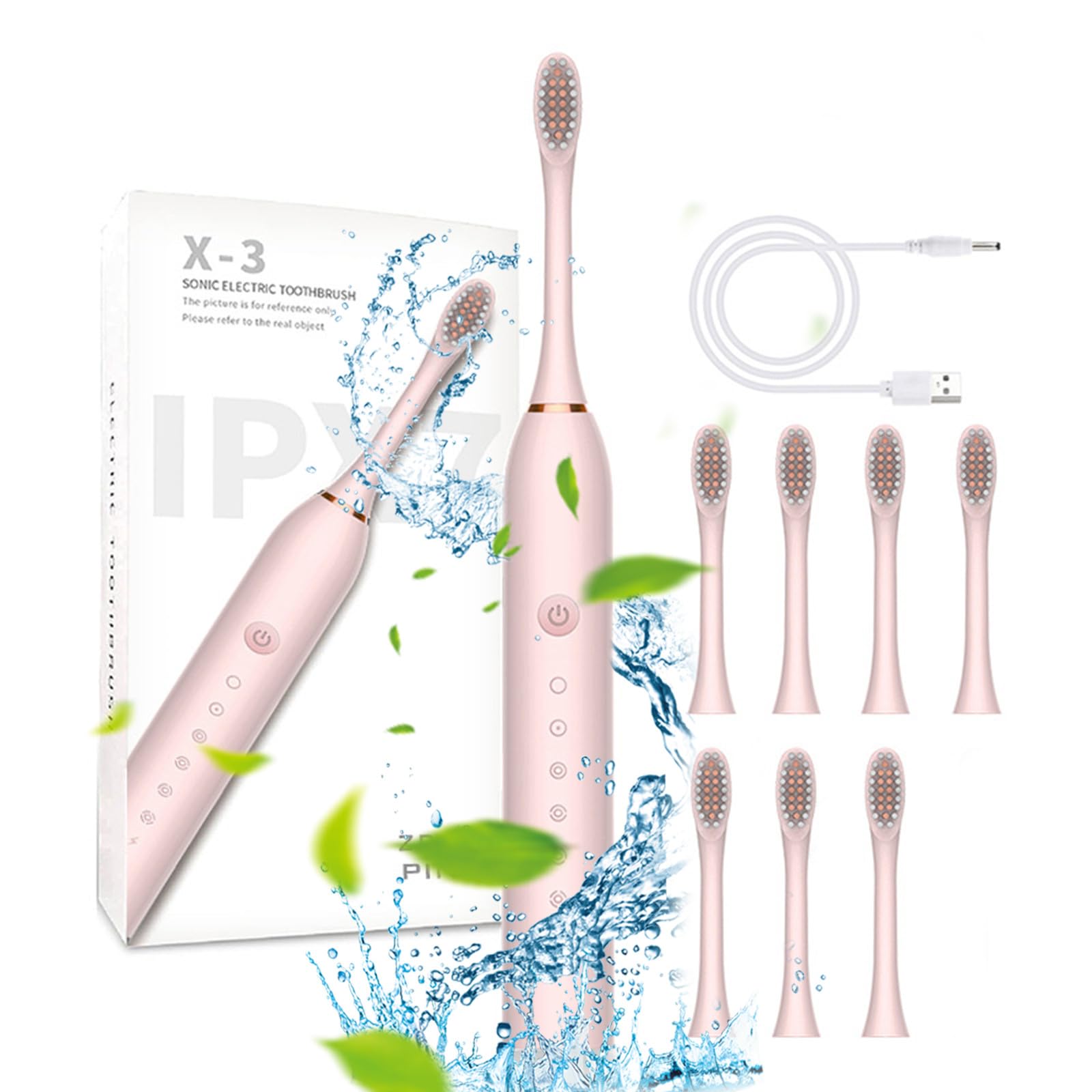 Rechargeable Electric Toothbrush with 8 Replaceable Brush Heads - 6 Cleaning Modes, IPX7 Waterproof, Lightweight Design for Travel & Bathroom Use - Perfect for Home, Office, and On-the-Go Oral Care