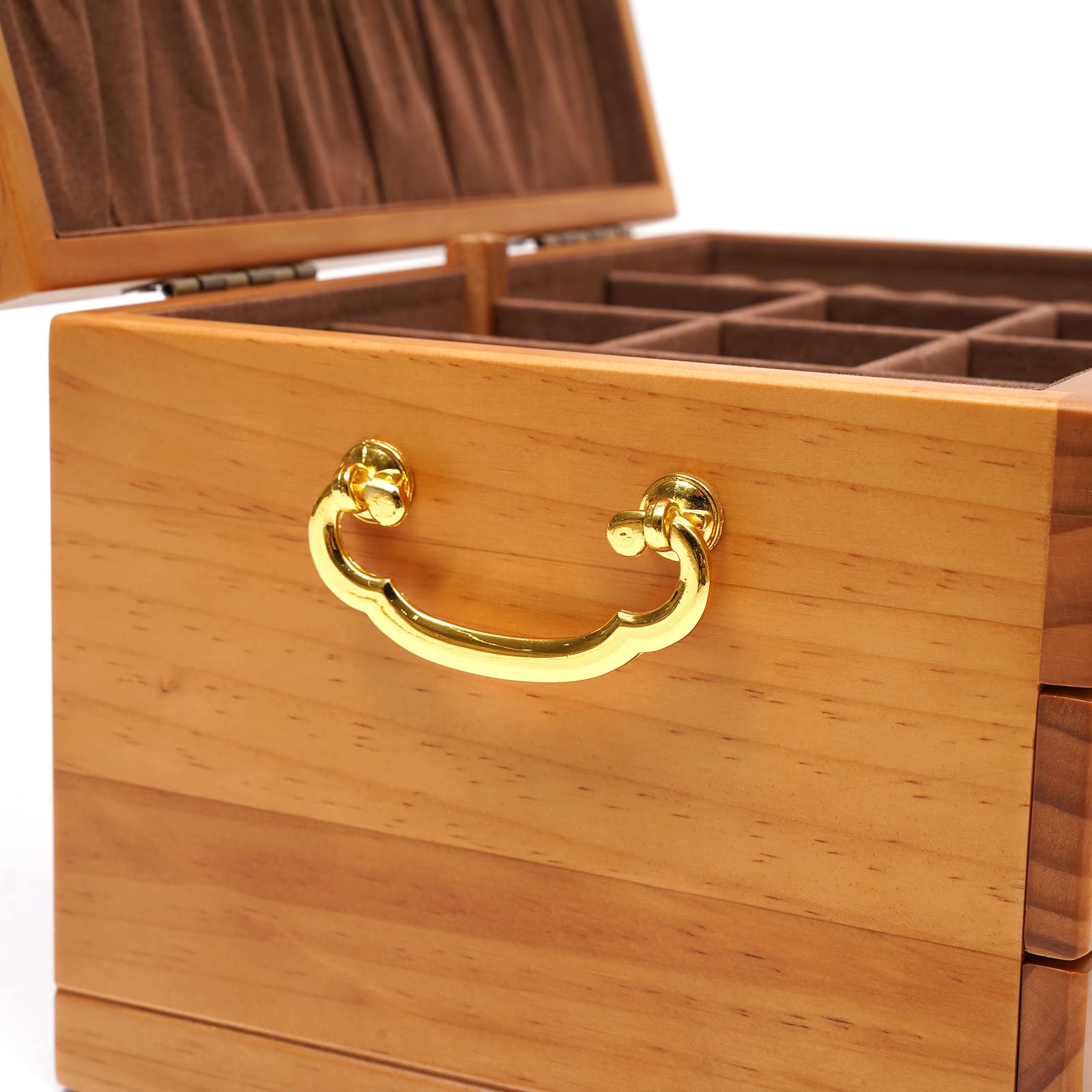 3 Layer Wooden Jewelry Storage Box with 3 Drawers - Organizer for Earrings, Necklaces, Bracelets, Rings & Pendants - Portable Travel Jewelry Case for Women - Perfect for Home, Office & Vacation Use